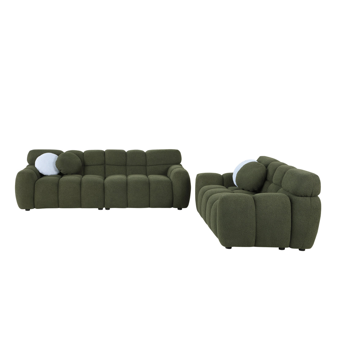 Sofa And Seater ,Human Body Structure For Usa People, Marshmallow Sofa,Boucle Sofa ,Olive Green Boucle Olive Green Light Brown Wood Primary Living Space Medium Soft Split Back Eucalyptus Rolled Arms Boucle 3 Seat