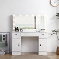 Vanity Table With Lighted Mirror, Vanity Desk With 3 Drawers And Storage Cabinet,3 Color Lighting Modes Adjustable Brightness, White Color Antique White Particle Board