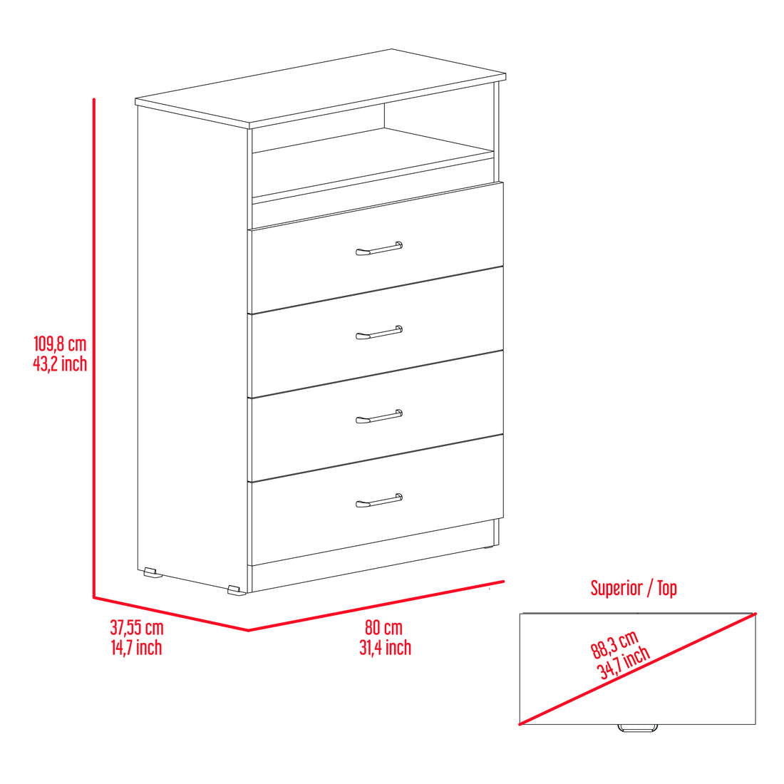 Dresser Atlanta, Bedroom, White White Particle Board Particle Board