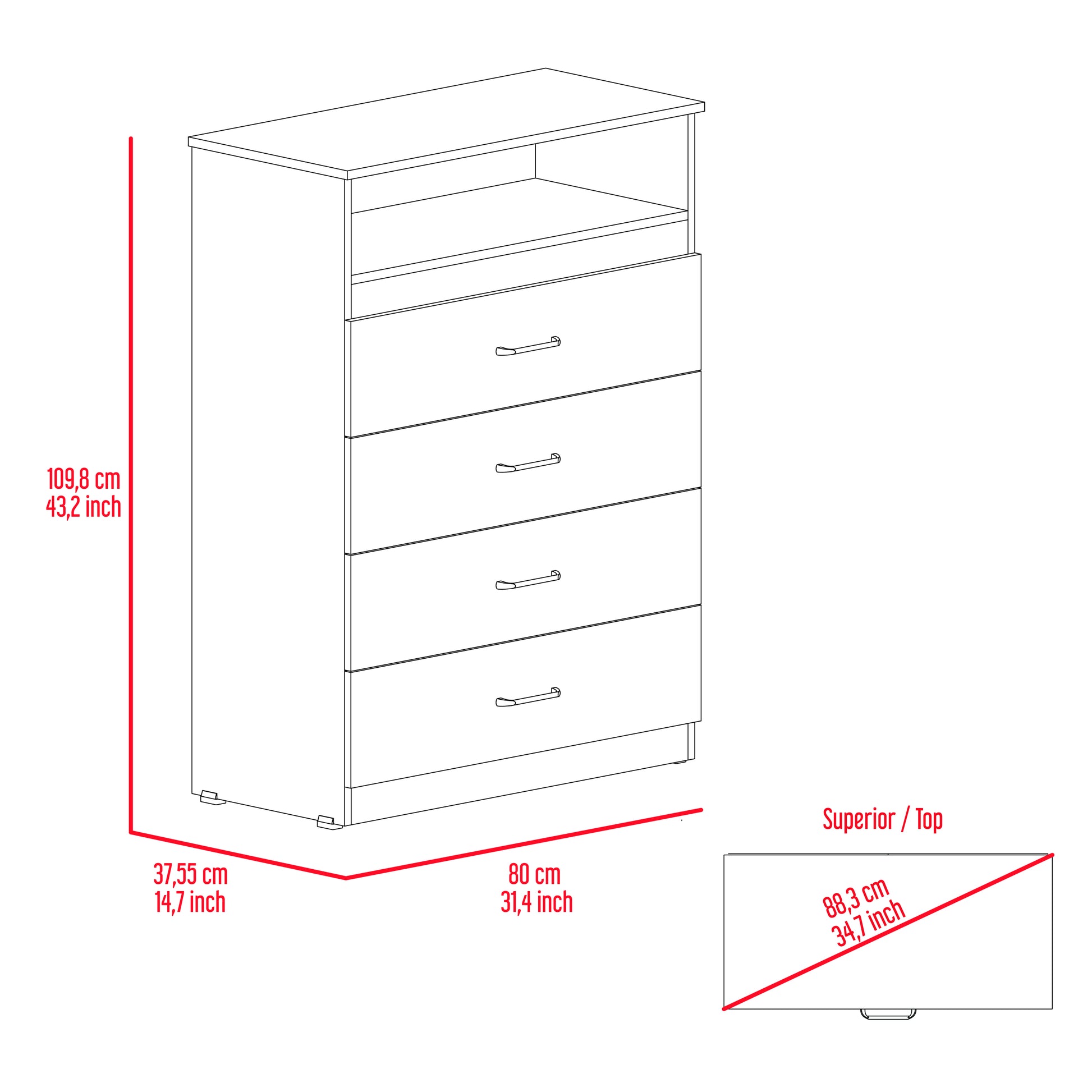 Dresser Atlanta, Bedroom, White White Particle Board Particle Board