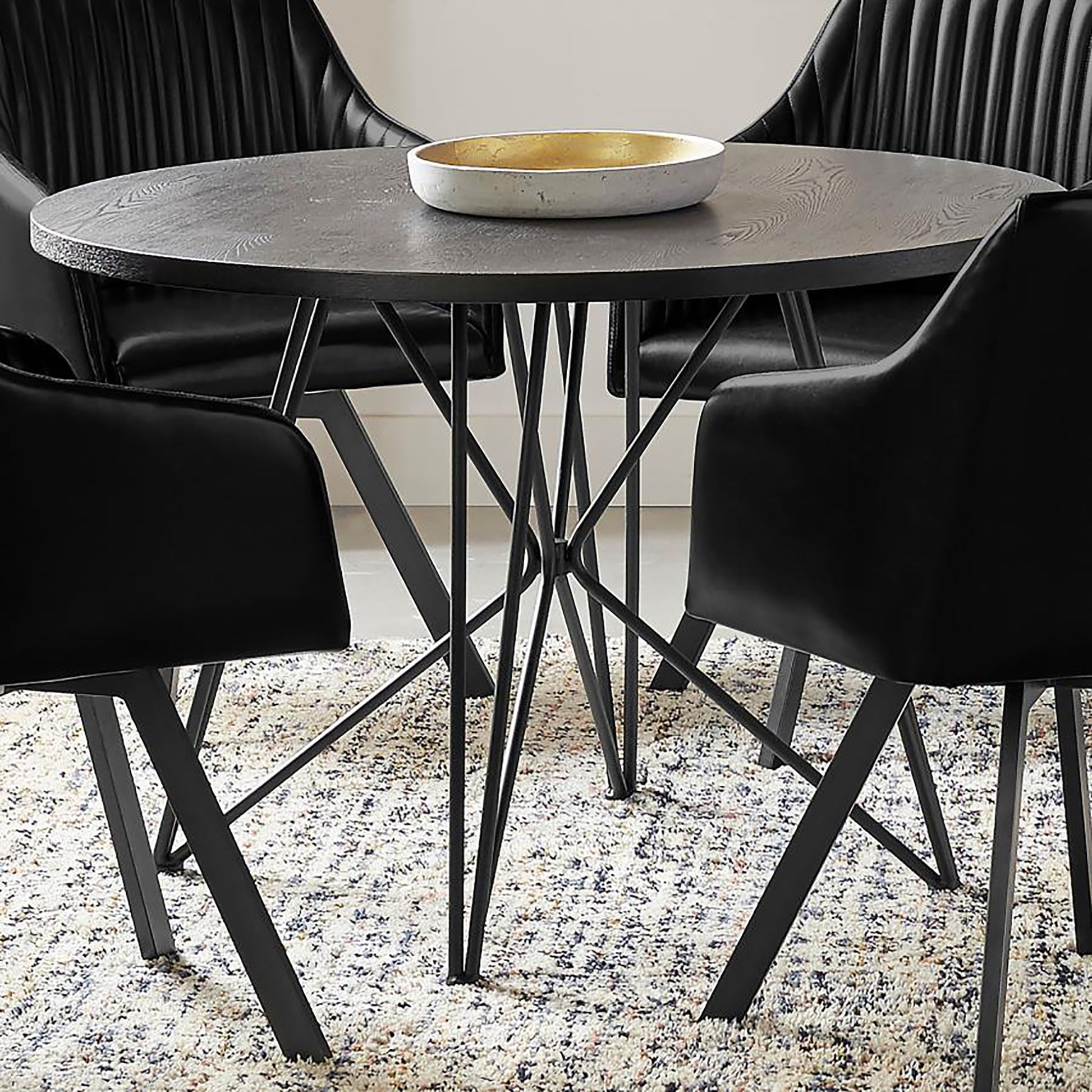 Black Stain And Gunmetal Round Dining Table With Butterfly Metal Base Black Gray Dining Room Industrial Ash Round Kitchen & Dining Tables Wood Hairpin