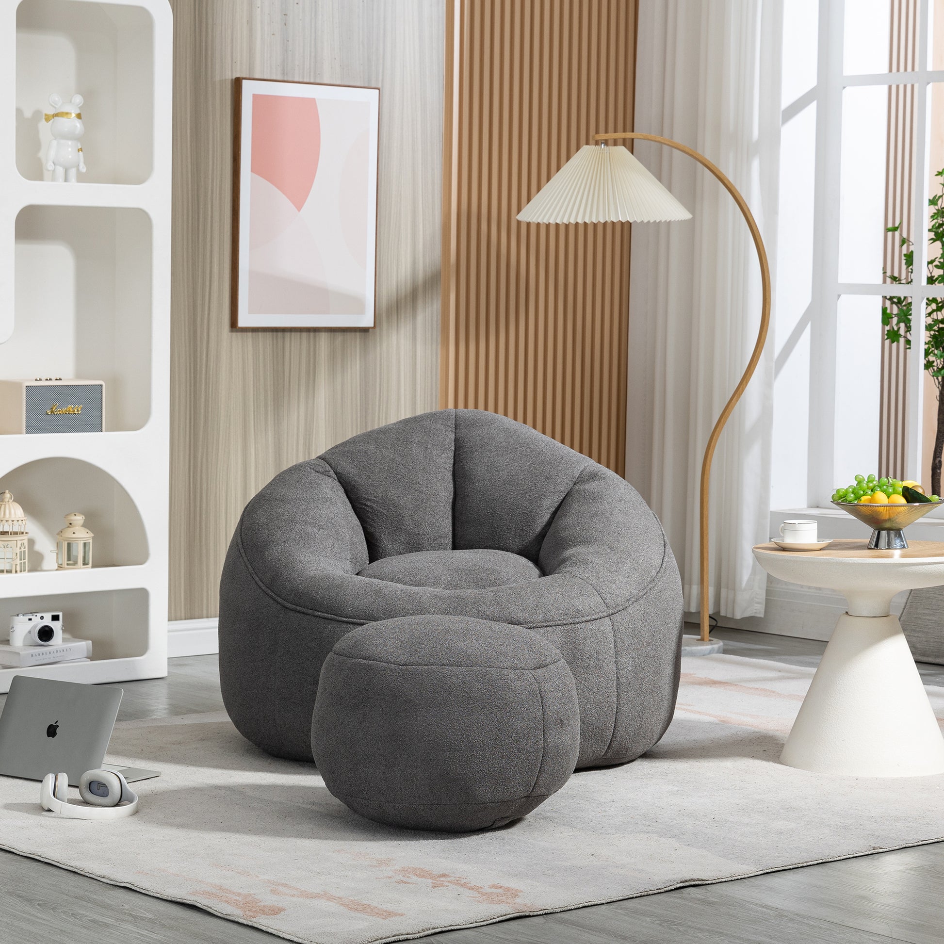 Bedding Bean Bag Sofa Chair High Pressure Foam Bean Bag Chair Adult Material With Padded Foam Padding Compressed Bean Bag With Footrest Grey Microfiber