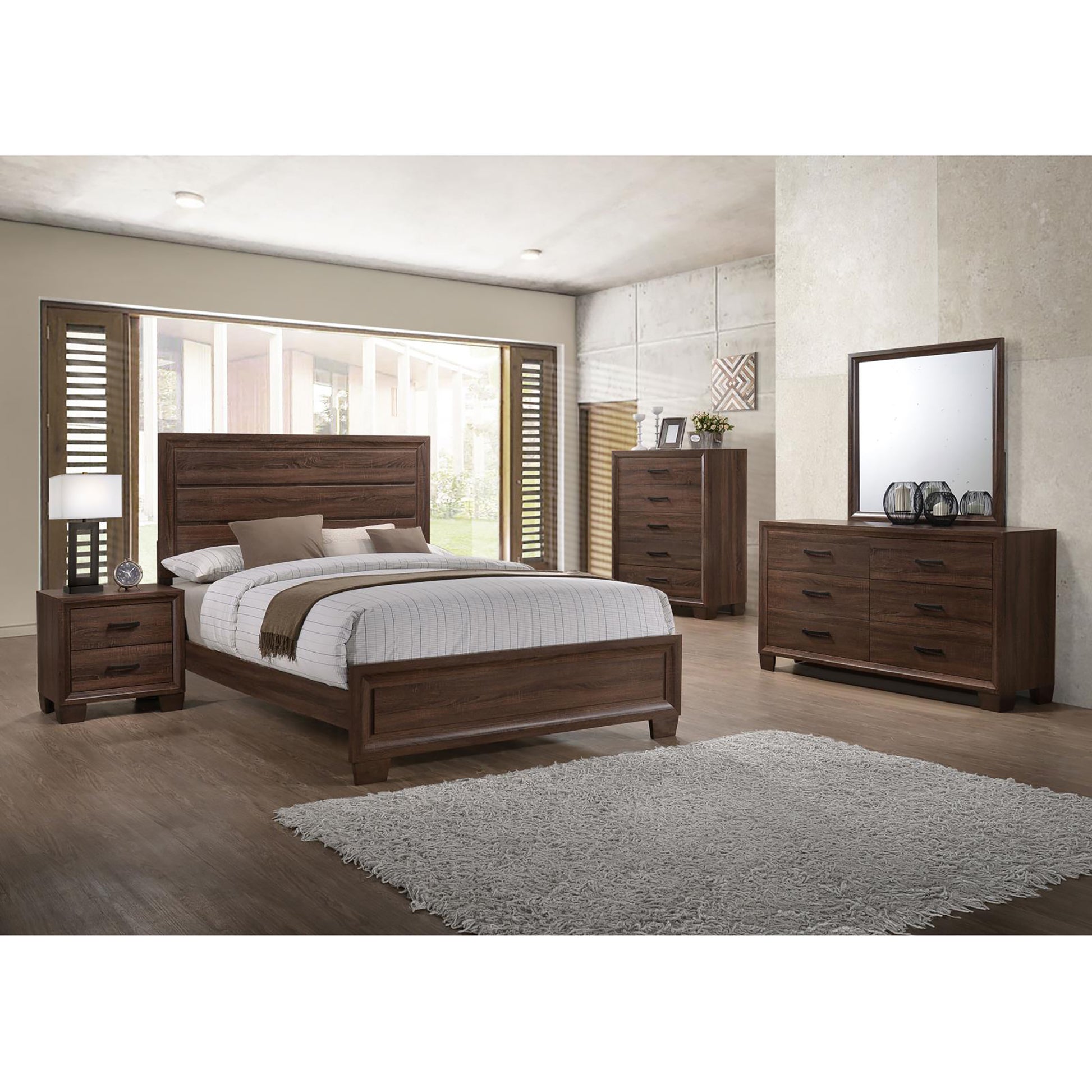 Warm Brown Medium Queen Bed Box Spring Required Queen Brown Wood Brown Bedroom Transitional Rubberwood Panel Wood