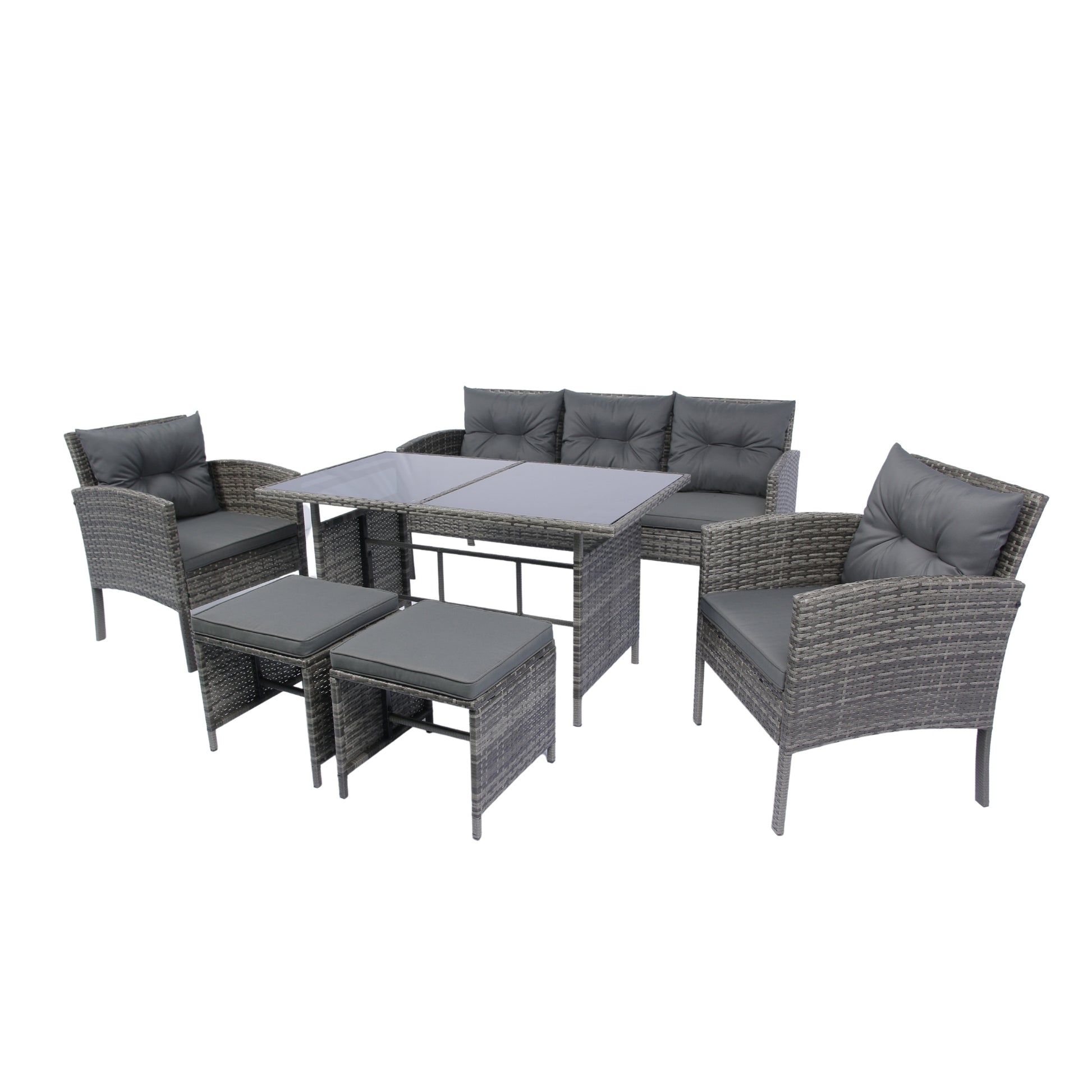 6 Piece Patio Wicker Sectional Set Patio Backyard Conversation Set Grey Wicker Dark Grey Cushion Yes Complete Patio Set Grey Rust Resistant Frame Mildew Resistant Cushion Garden & Outdoor Classic,Modern Multiple Chairs Seating Group Fiber Foam Pads