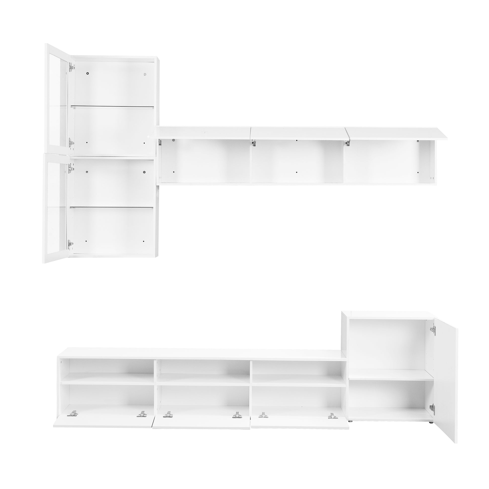 High Gloss Tv Stand With Large Storage Space, Media Console For Tvs Up To 78", Versatile Entertainment Center With Wall Mounted Floating Storage Cabinets For Living Room, White White Primary Living Space 70 79 Inches 70 79 Inches Mdf