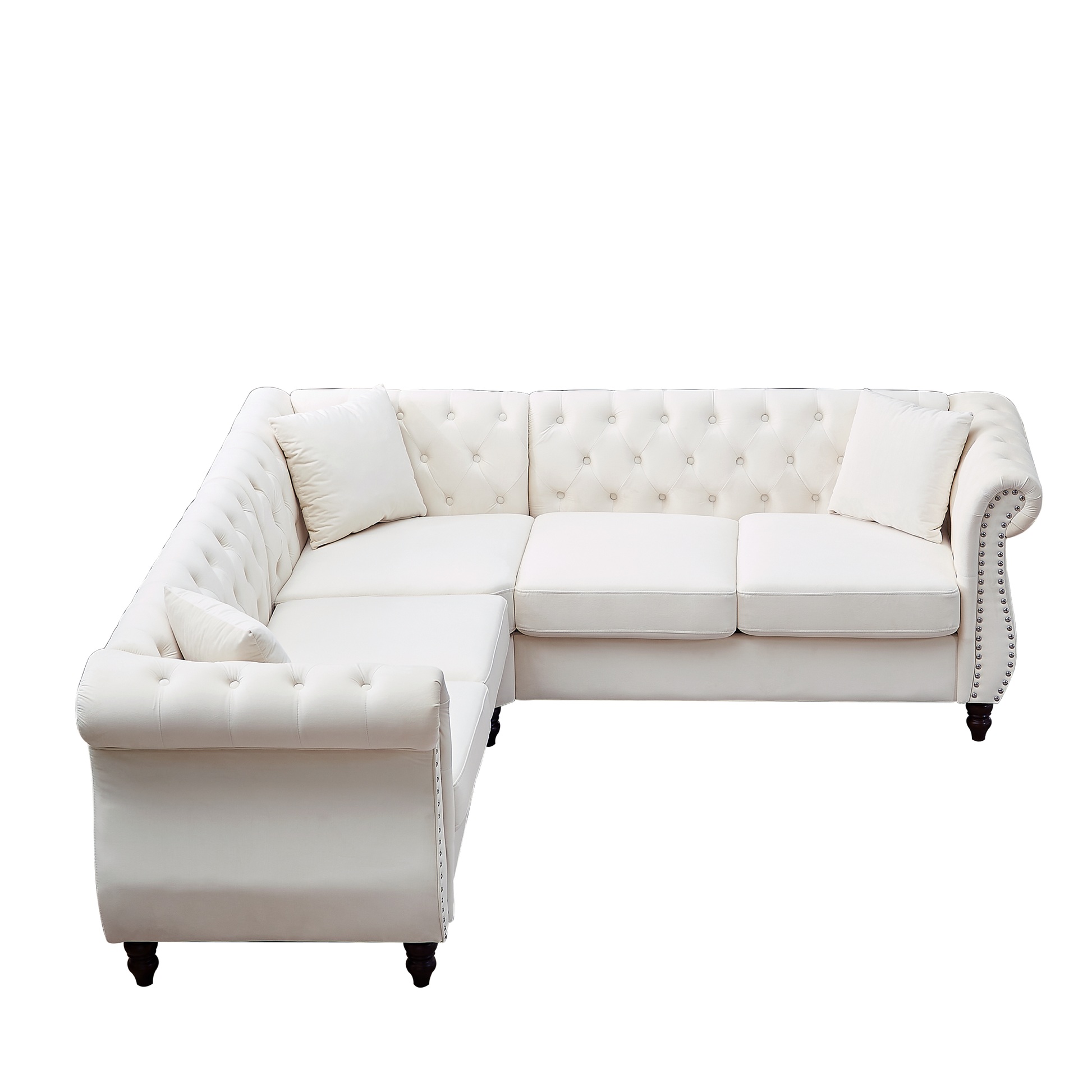 83.5 Inch Oversized Corner Sofa, L Shaped Sectional Couch,5 Seater Corner Sofas With 3 Pillows For Living Room, Bedroom, Apartment, Office Beige Foam Velvet