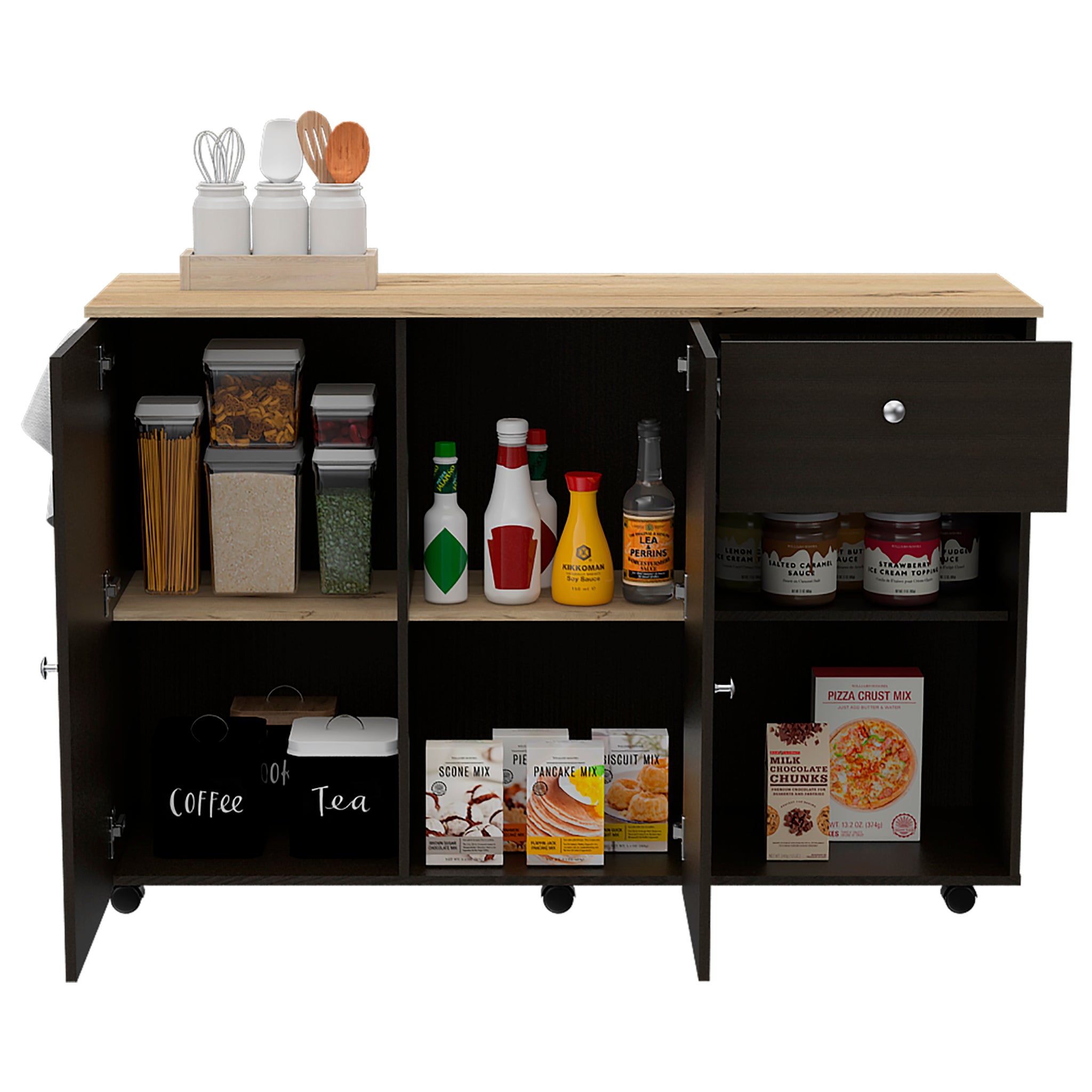 Kitchen Island Cart Indiana, Kitchen, Black Black Particle Board Particle Board