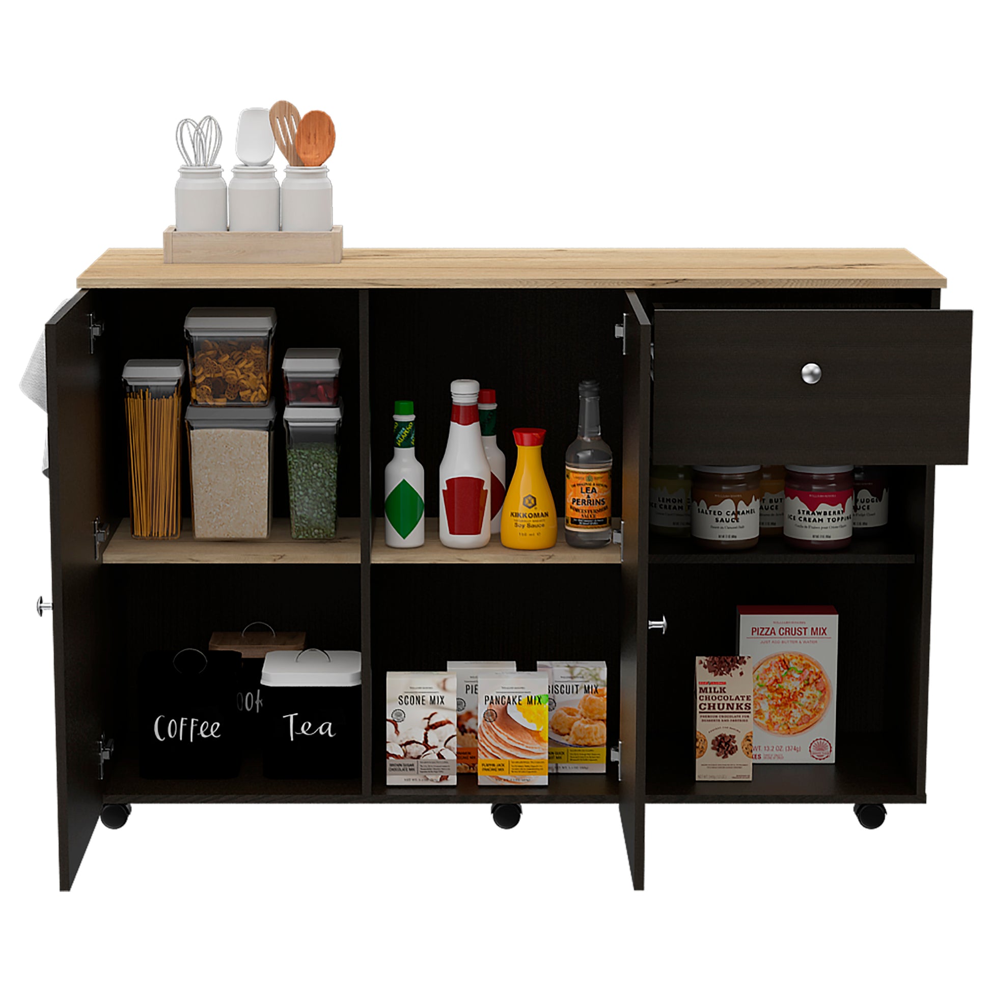 Kitchen Island Cart Indiana, Kitchen, Black Black Particle Board Particle Board