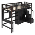 Twin Size Loft Bed With Bookshelf,Drawers,Desk,And Wardrobe Espresso Twin Espresso Solid Wood Mdf