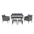 6 Piece Patio Wicker Sectional Set Patio Backyard Conversation Set Grey Wicker Dark Grey Cushion Yes Complete Patio Set Grey Rust Resistant Frame Mildew Resistant Cushion Garden & Outdoor Classic,Modern Multiple Chairs Seating Group Fiber Foam Pads