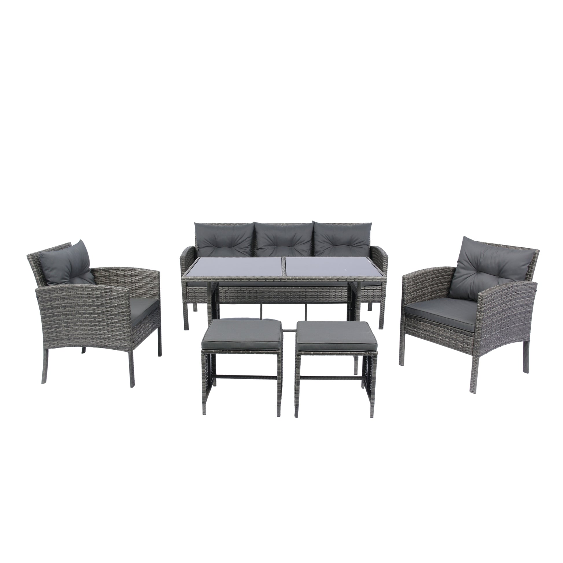 6 Piece Patio Wicker Sectional Set Patio Backyard Conversation Set Grey Wicker Dark Grey Cushion Yes Complete Patio Set Grey Rust Resistant Frame Mildew Resistant Cushion Garden & Outdoor Classic,Modern Multiple Chairs Seating Group Fiber Foam Pads