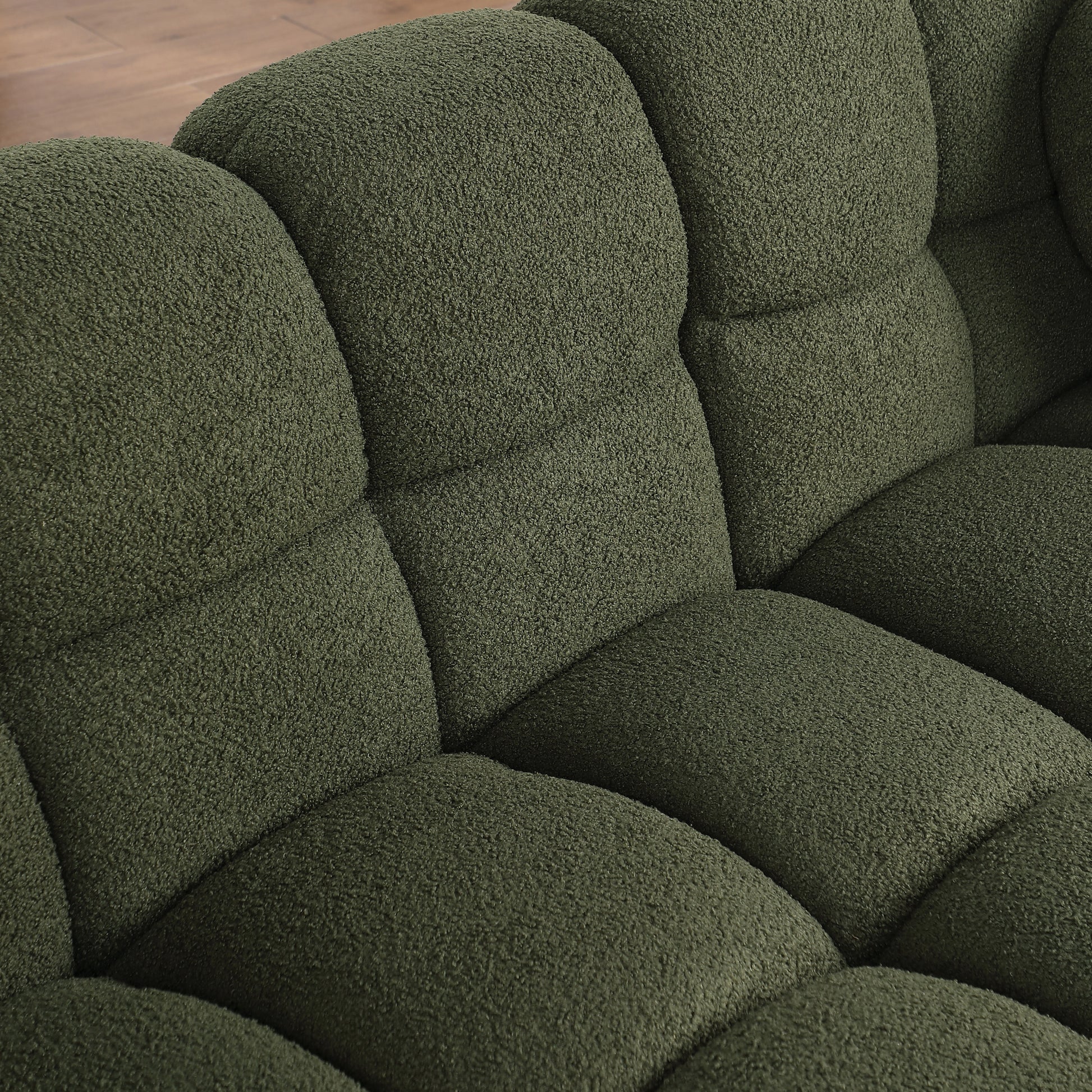 64.96 Length ,35.83" Deepth ,Human Body Structure For Usa People, Marshmallow Sofa,Boucle Sofa ,2 Seater, Olive Green Boucle Olive Green Light Brown Wood Primary Living Space Medium Soft Split Back Eucalyptus Rolled Arms Boucle 3 Seat