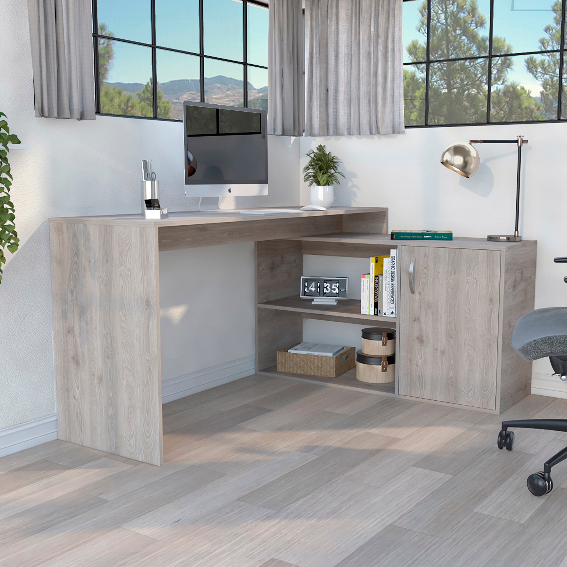 L Shaped Desk Desti, Office, Light Gray Light Gray Particle Board Particle Board