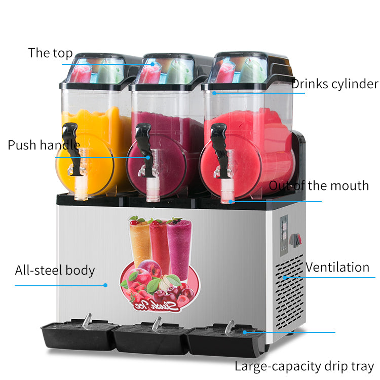 110V Commercial Slushy Machine 45L 3 Tank 1100W Stainless Steel Margarita Frozen Drink With Powerful Compressor Efficient Cooling Perfect For Supermarkets Cafes Restaurants Bars Silver Iron Plastic