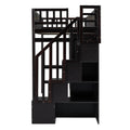 Twin Size Loft Bed With Bookshelf,Drawers,Desk,And Wardrobe Espresso Twin Espresso Solid Wood Mdf