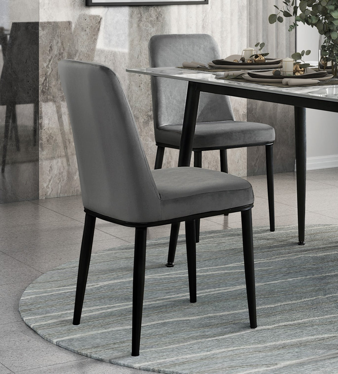 Contemporary Sleek Design Dining Set 5Pc Dining Table And Gray Velvet Chairs Stunning Sintered Stone Tabletop Metal Legs Dining Furniture Metal Black Multi Seats 4 Metal Dining Room Contemporary,Modern Rectangular Dining Table With Chair Metal