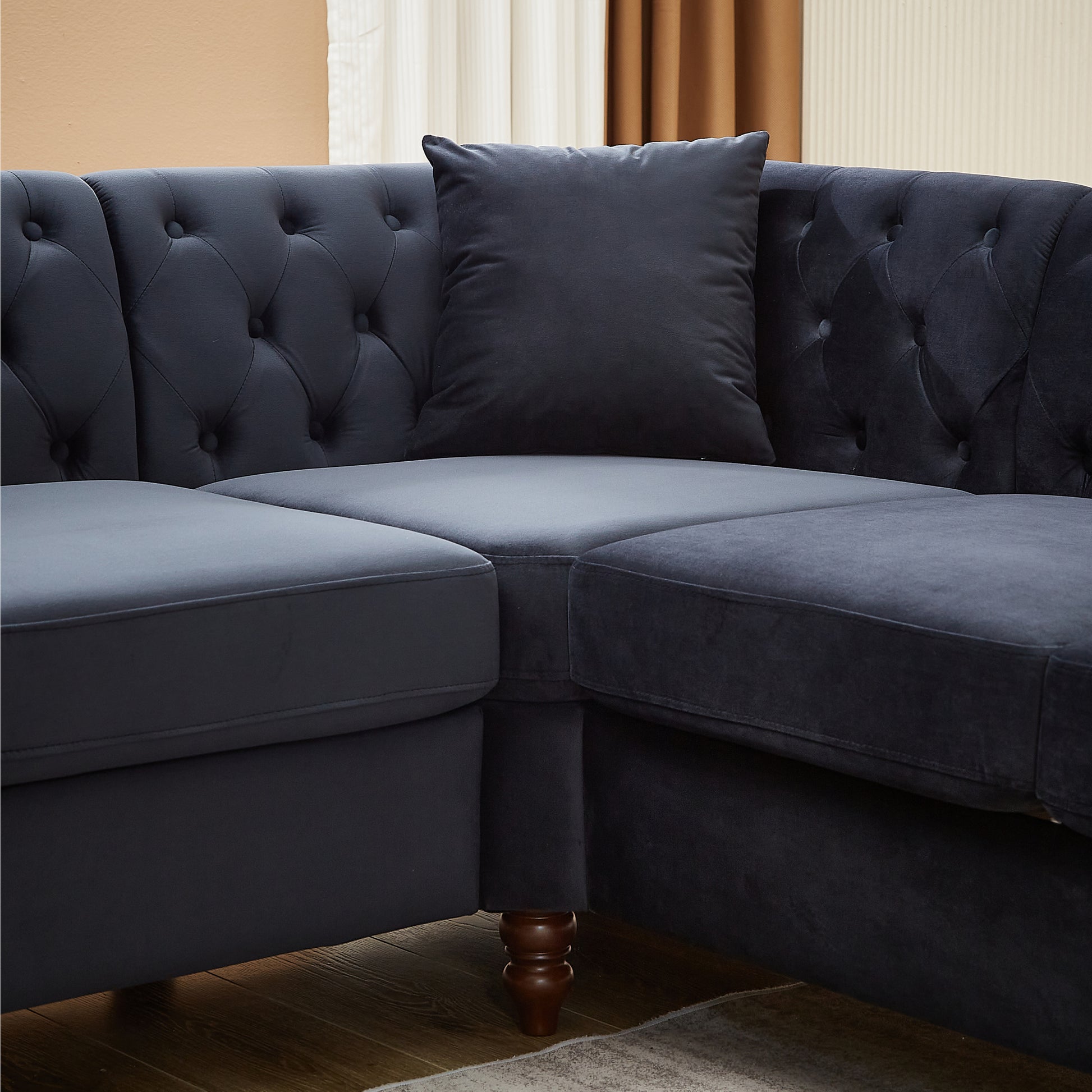 83.5 Inch Oversized Corner Sofa, L Shaped Sectional Couch,5 Seater Corner Sofas With 3 Pillows For Living Room, Bedroom, Apartment, Office Black Foam Velvet