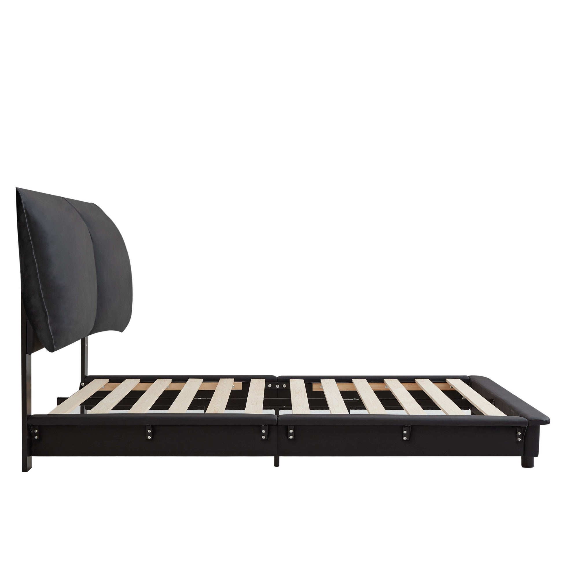 Full Size Upholstered Platform Bed With Sensor Light And Ergonomic Design Backrests, Black Black Upholstered
