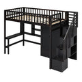 Twin Size Loft Bed With Bookshelf,Drawers,Desk,And Wardrobe Espresso Twin Espresso Solid Wood Mdf