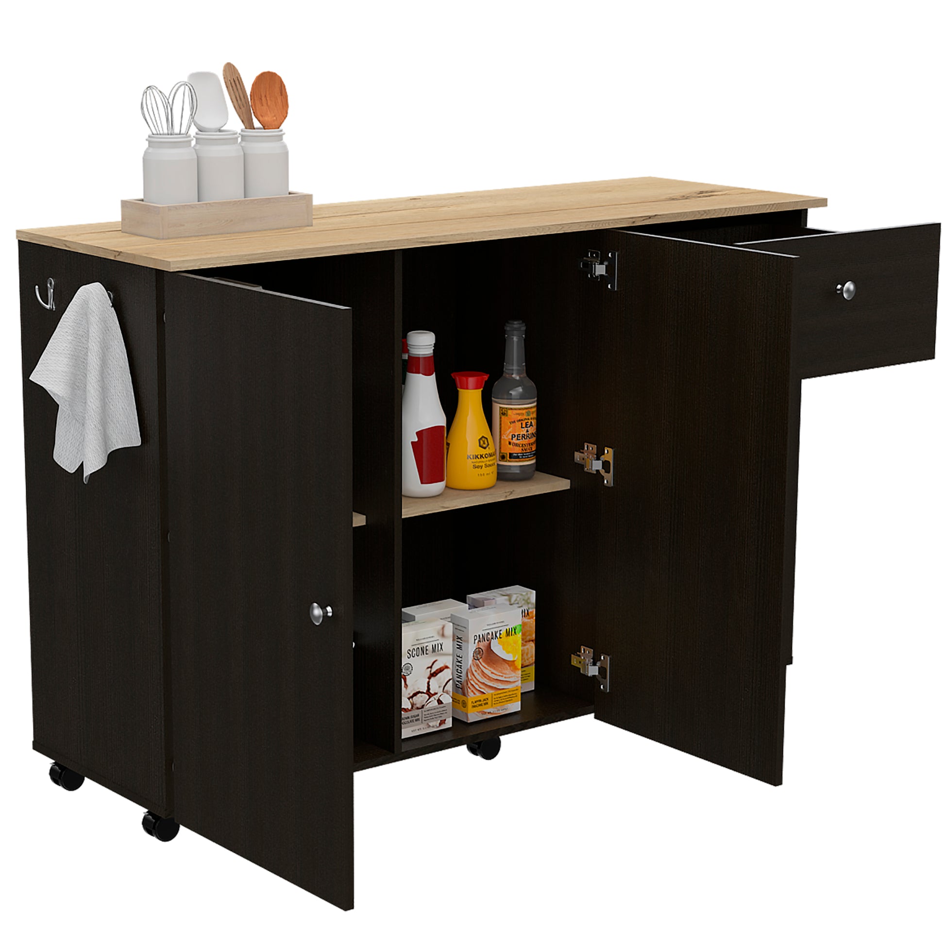 Kitchen Island Cart Indiana, Kitchen, Black Black Particle Board Particle Board