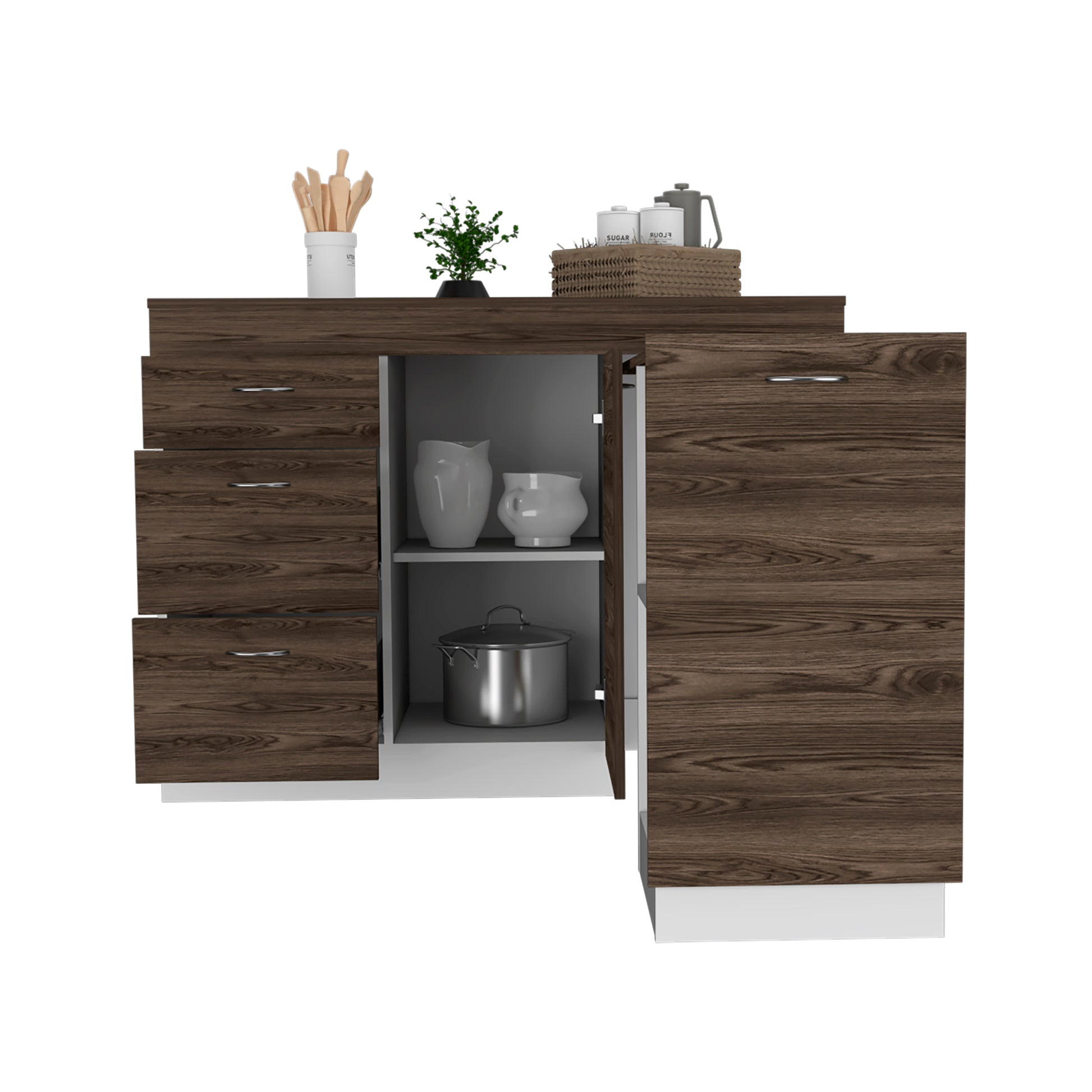 Kitchen Island Metask, Kitchen, White Dark Walnut Multicolor Particle Board Particle Board