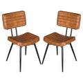 Camel And Black Tufted Side Chairs Set Of 2 Solid Camel Dining Room Foam Spot Clean Industrial Side Chair Open Back Foam Leather