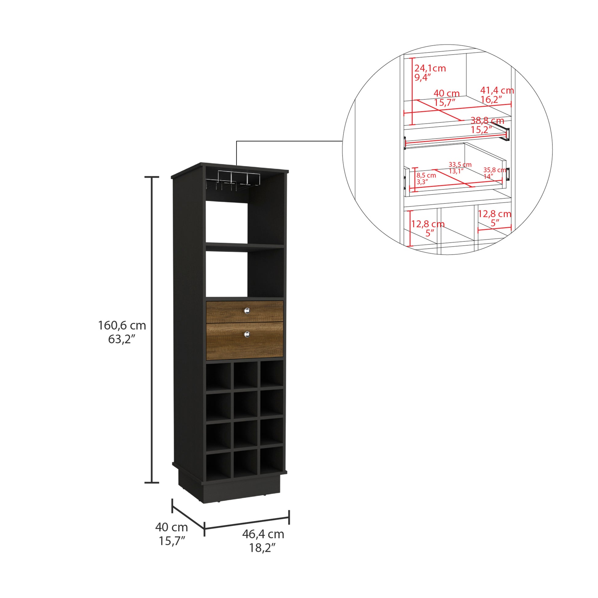 Bar Cabinet Bureck, Living Room, Black Walnut Walnut Particle Board Particle Board