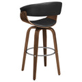 Walnut And Black Swivel Bar Stool Solid Walnut Brown Dining Room Foam Spot Clean Mid Century Modern Bar Stools Walnut Open Back Foam Faux Leather