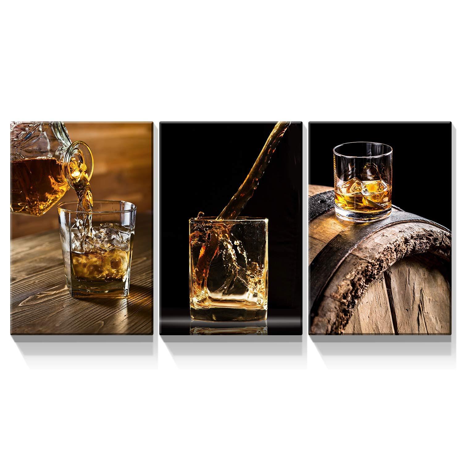 3 Panels Framed Canvas Whiskey Wall Art Decor,3 Pieces Mordern Canvas Painting Decoration Painting For Chrismas Gift, Office,Dining Room,Living Room, Bathroom, Bedroom Decor Ready To Hang Rectangle Framed Multicolor Oversized 41In Canvas Food&Beverage