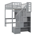 Twin Size Loft Bed With Bookshelf,Drawers,Desk,And Wardrobe Gray Twin Gray Solid Wood Mdf