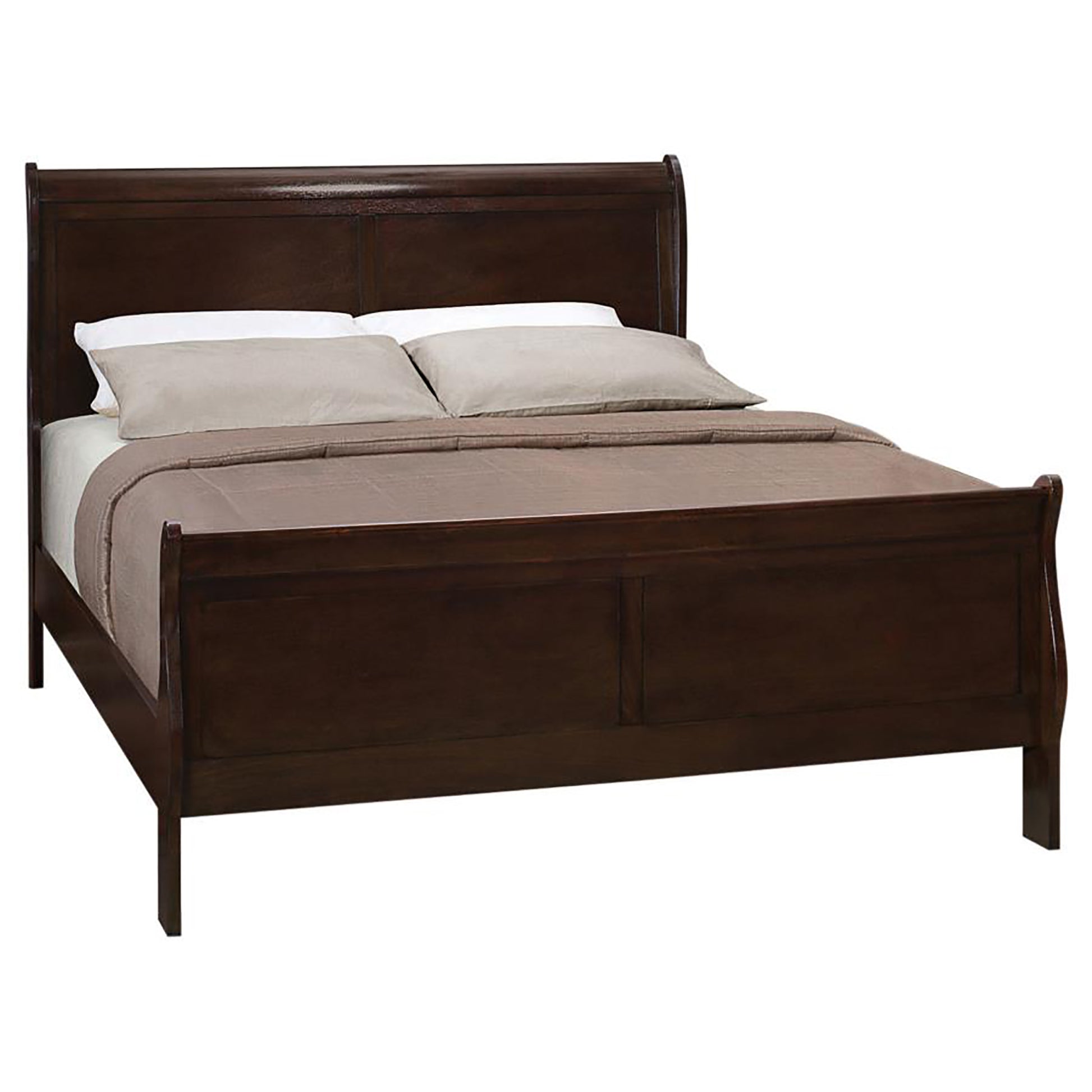 Cappuccino Queen Sleigh Bed Box Spring Required Queen Cappuccino Wood Brown Bedroom Traditional Rubberwood Panel Wood