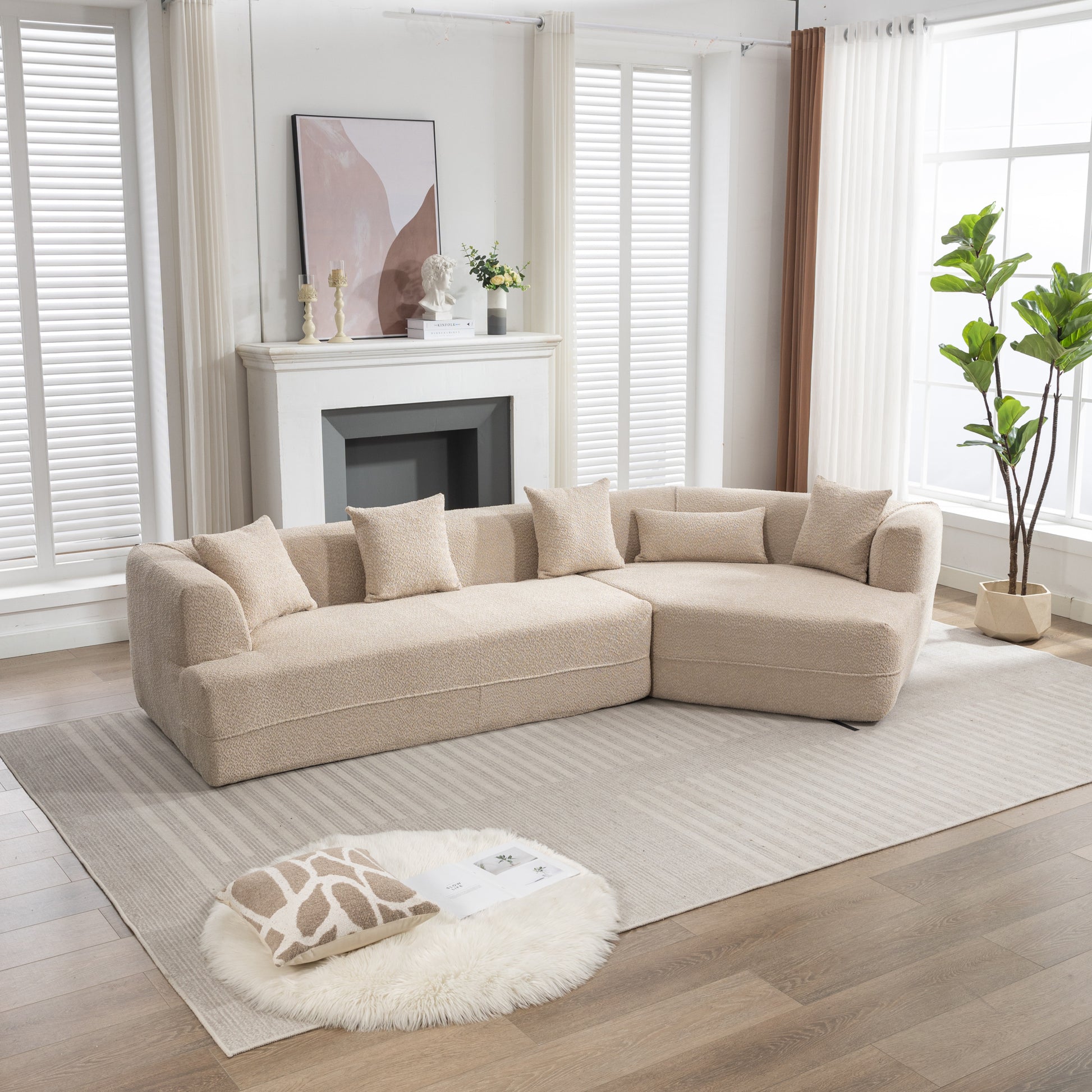 Modular Living Room Sofa Set, Modern Minimalist Style Sofa, Salon Upholstered Sleeper Sofa, 2 Pc Free Combination, Round Fiber Fabric, Anti Wrinkle Fabric, Brown Light Brown Polyester Primary Living Space Medium Soft Tight Back Flared Arms Fiber Foam