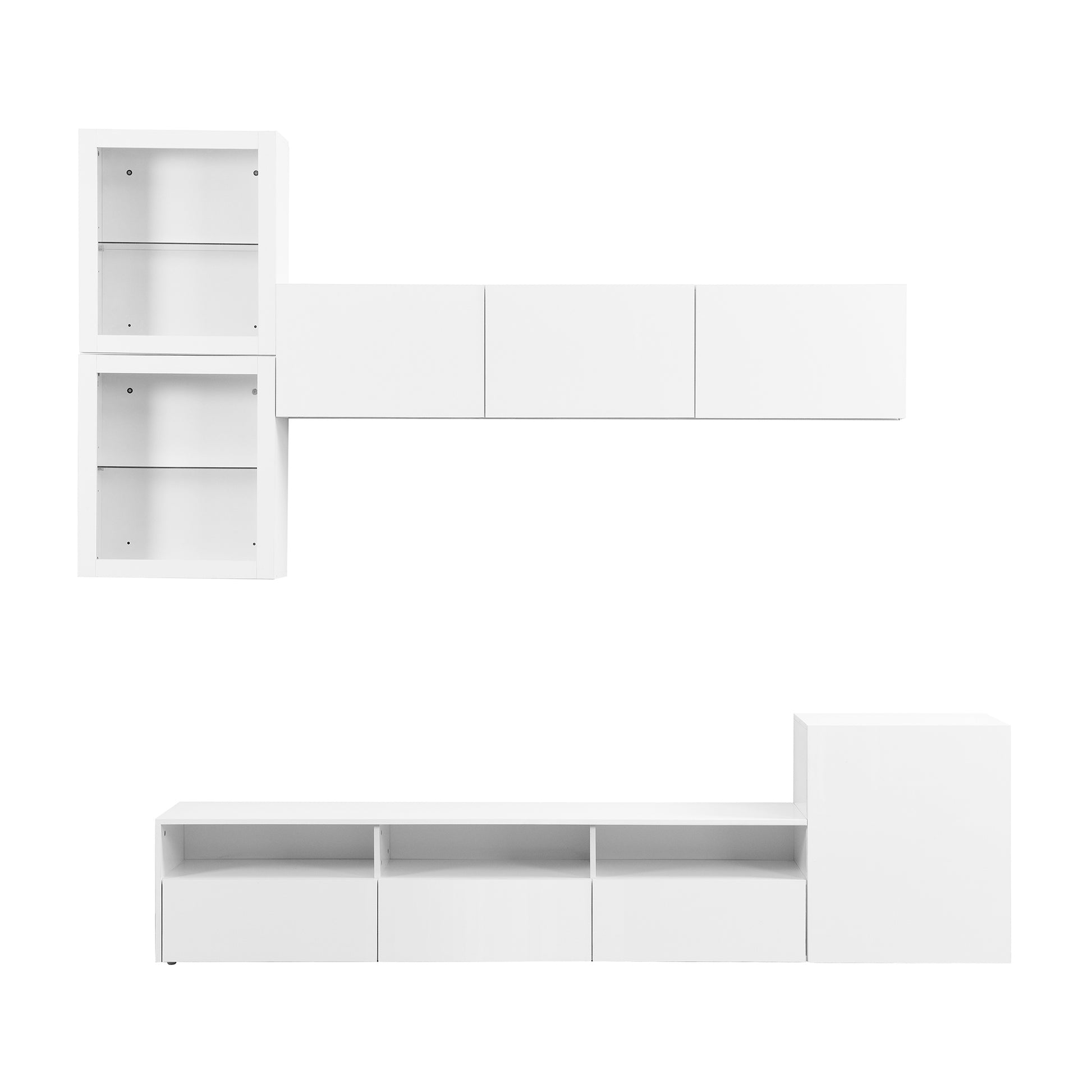 High Gloss Tv Stand With Large Storage Space, Media Console For Tvs Up To 78", Versatile Entertainment Center With Wall Mounted Floating Storage Cabinets For Living Room, White White Primary Living Space 70 79 Inches 70 79 Inches Mdf