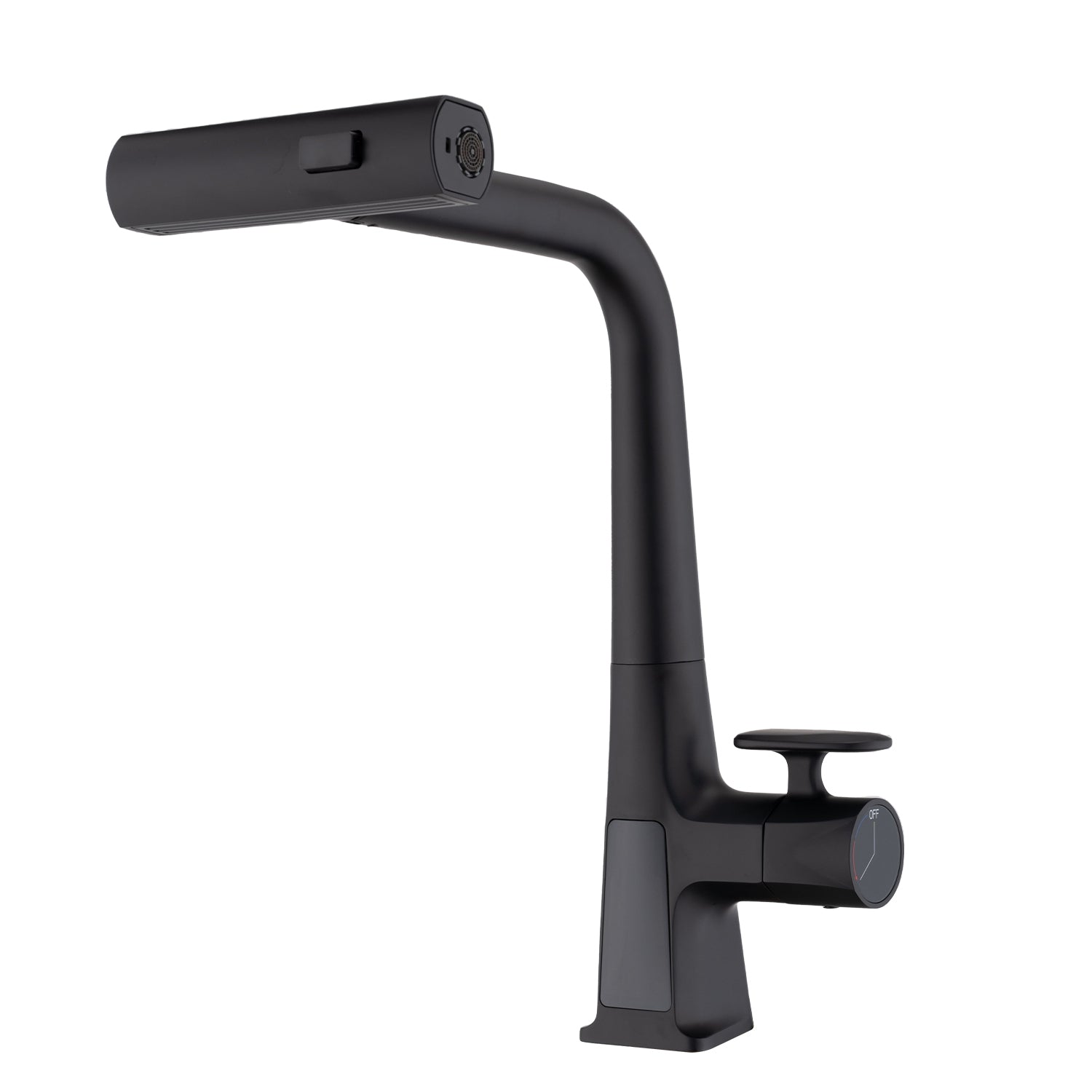 Matte Black Waterfall Kitchen Faucet With Temperature Display, Single Handle Kitchen Faucet With Pull Down Sprayer, Modern Kitchen Sink Faucet, Three Water Outlet Modes Matte Black Zinc