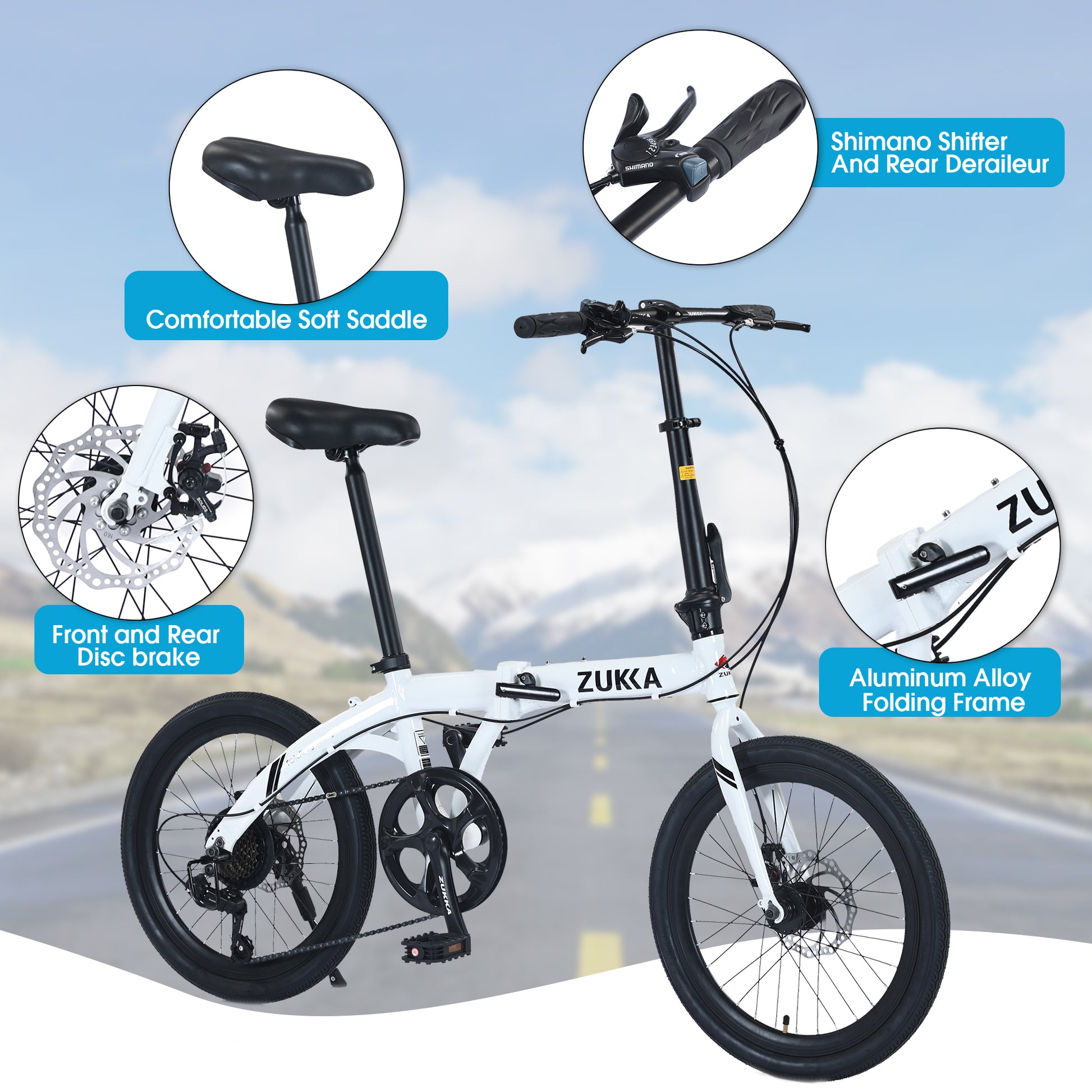 20" Folding Bike Aluminium Alloy Frame 8 Speed City Bike Cycling White Garden & Outdoor Aluminium Alloy