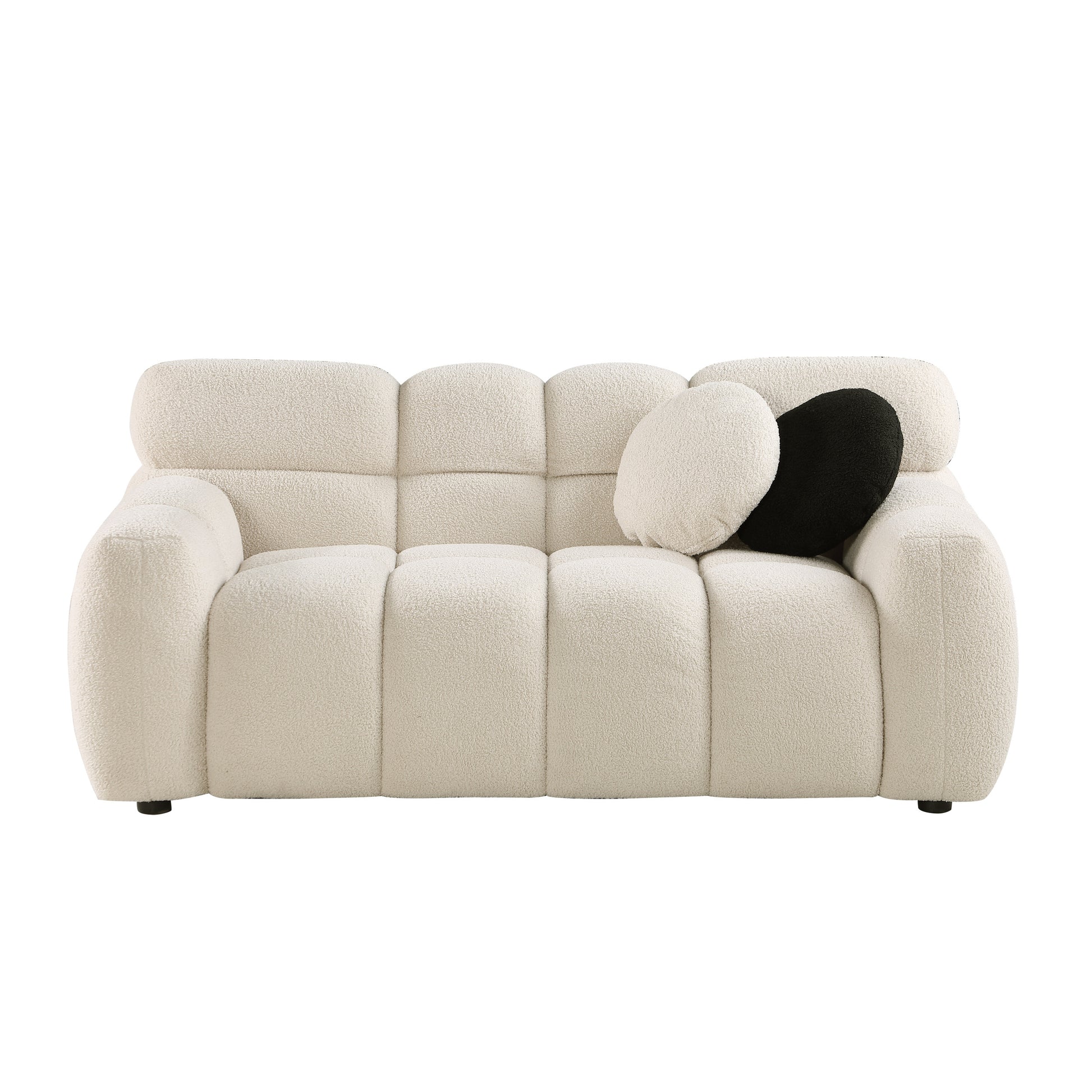 64.96 Length ,35.83" Deepth ,Human Body Structure For Usa People, Marshmallow Sofa,Boucle Sofa ,2 Seater, Beige Boucle Beige Light Brown Wood Primary Living Space Medium Soft Split Back Eucalyptus Rolled Arms Boucle 3 Seat