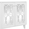 Buffet Cabinet With Adjustable Shelves, 4 Door Mirror Hollow Carved Tv Stand For Tvs Up To 70'', Multi Functional Console Table With Storage Credenza Accent Cabinet For Living Room, White 3 4 Spaces White Primary Living Space Adjustable Shelves Mdf