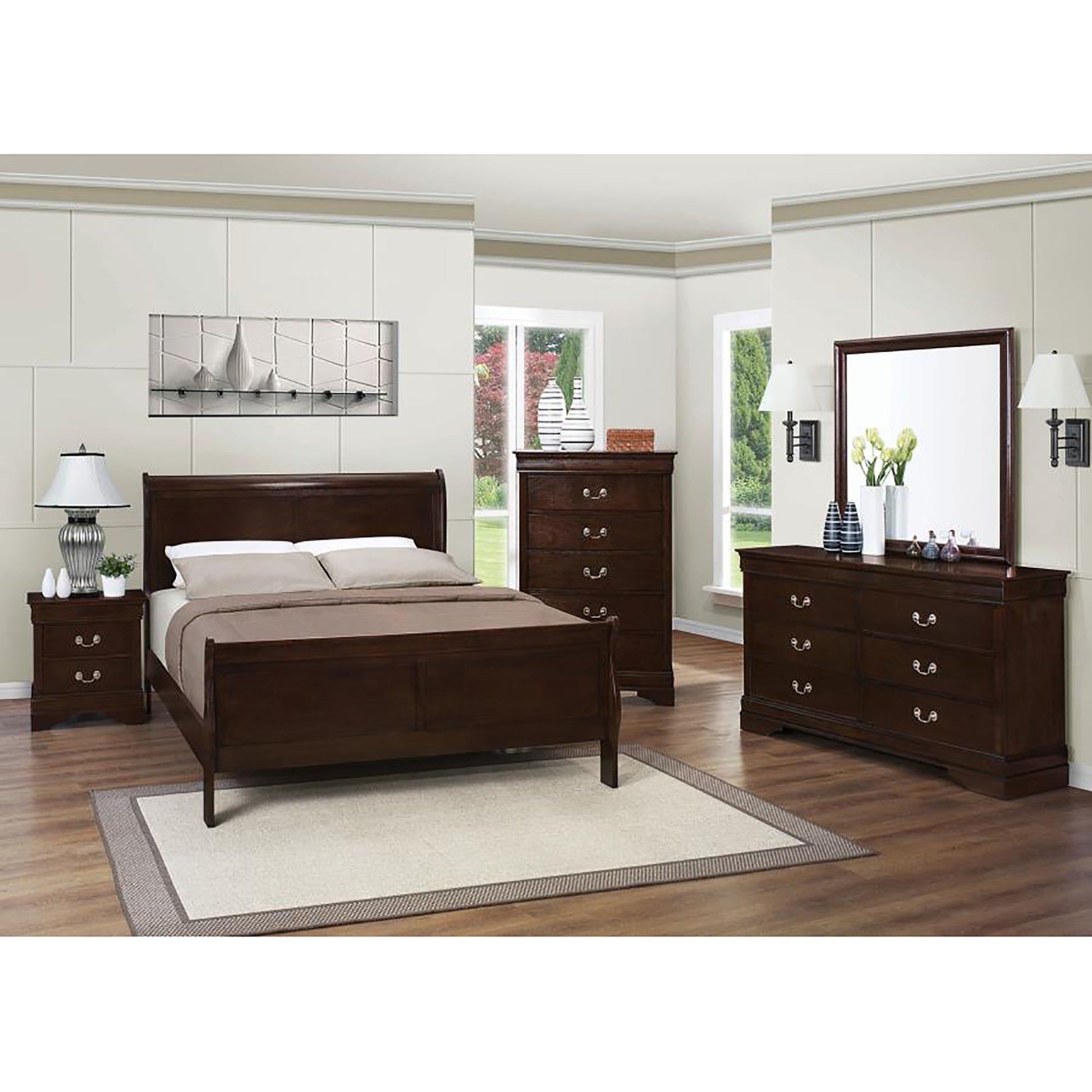 Cappuccino Queen Sleigh Bed Box Spring Required Queen Cappuccino Wood Brown Bedroom Traditional Rubberwood Panel Wood