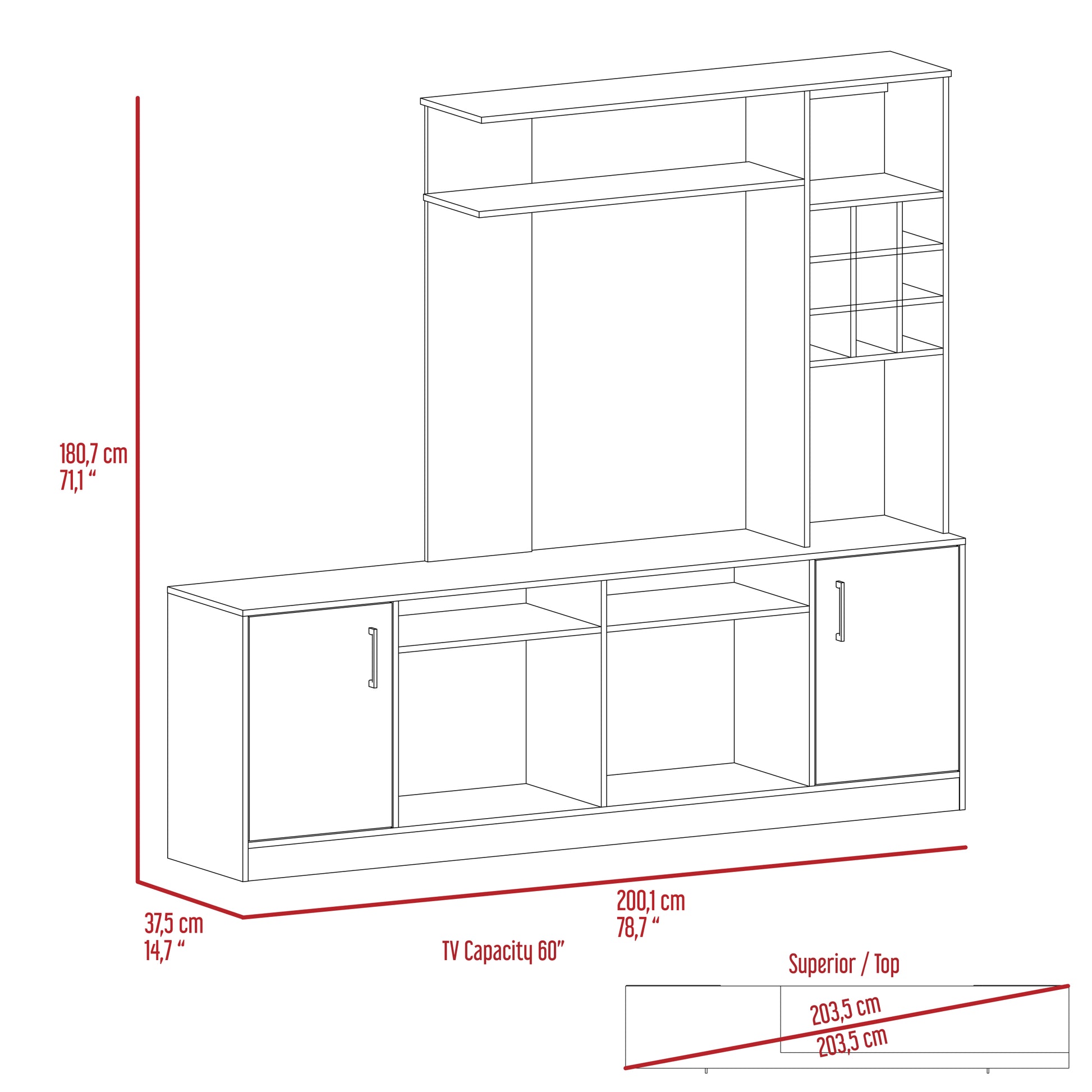 Entertainment Center Modoc, Living Room, Black Black 60 69 Inches Particle Board Particle Board