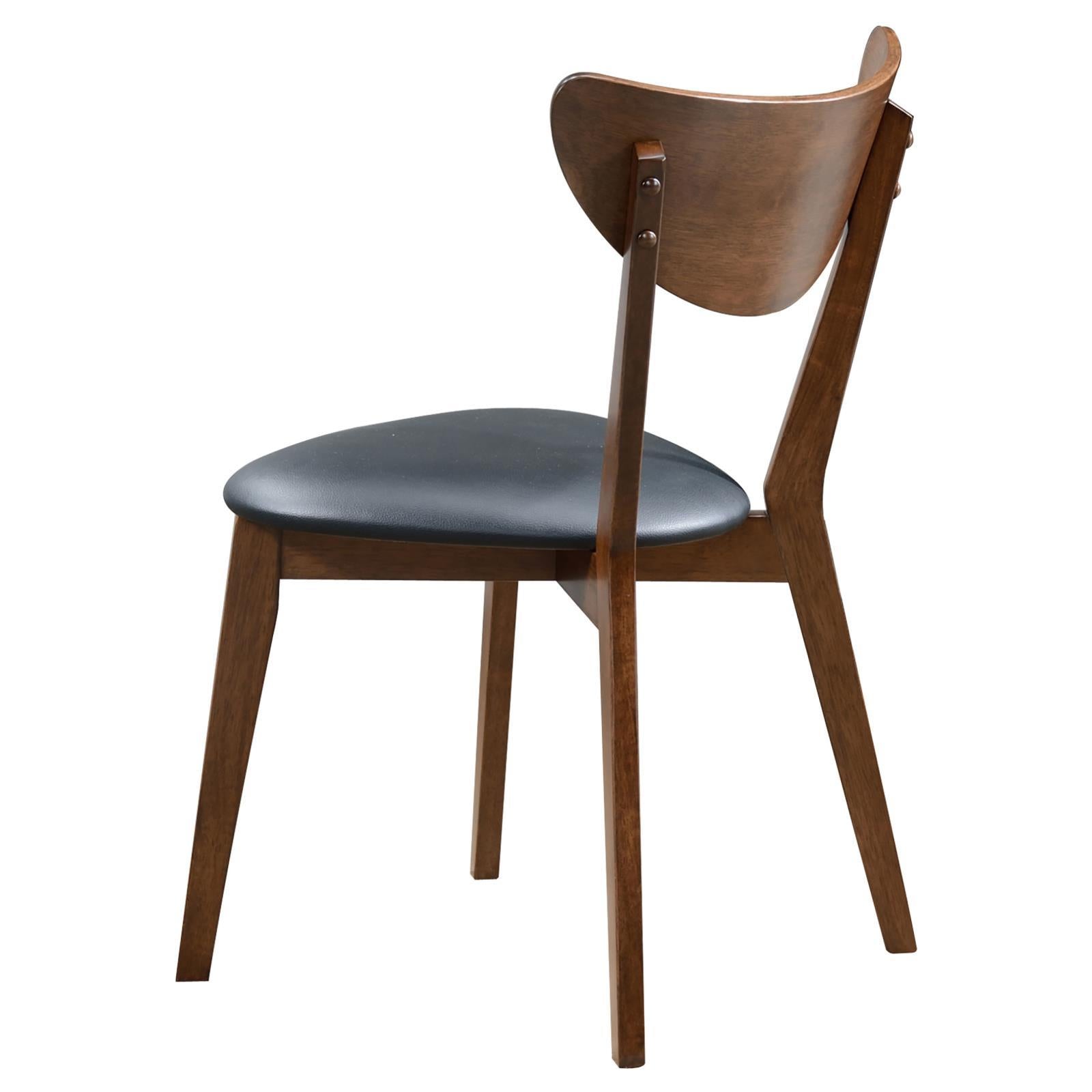 Dark Walnut And Black Open Back Side Chairs Set Of 2 Solid Black Brown Dining Room Foam Spot Clean Mid Century Modern Side Chair Rubberwood Open Back Foam Faux Leather