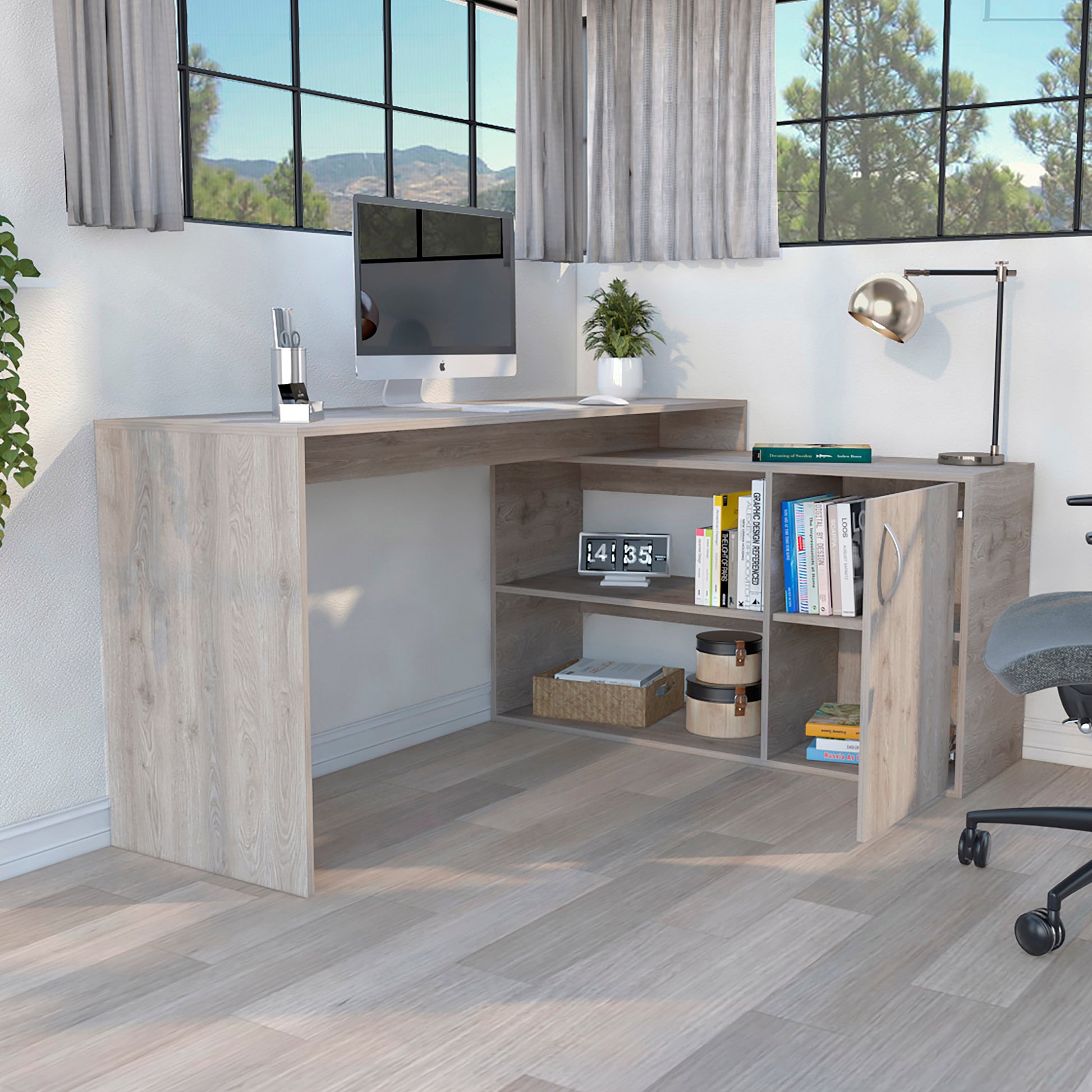 L Shaped Desk Desti, Office, Light Gray Light Gray Particle Board Particle Board