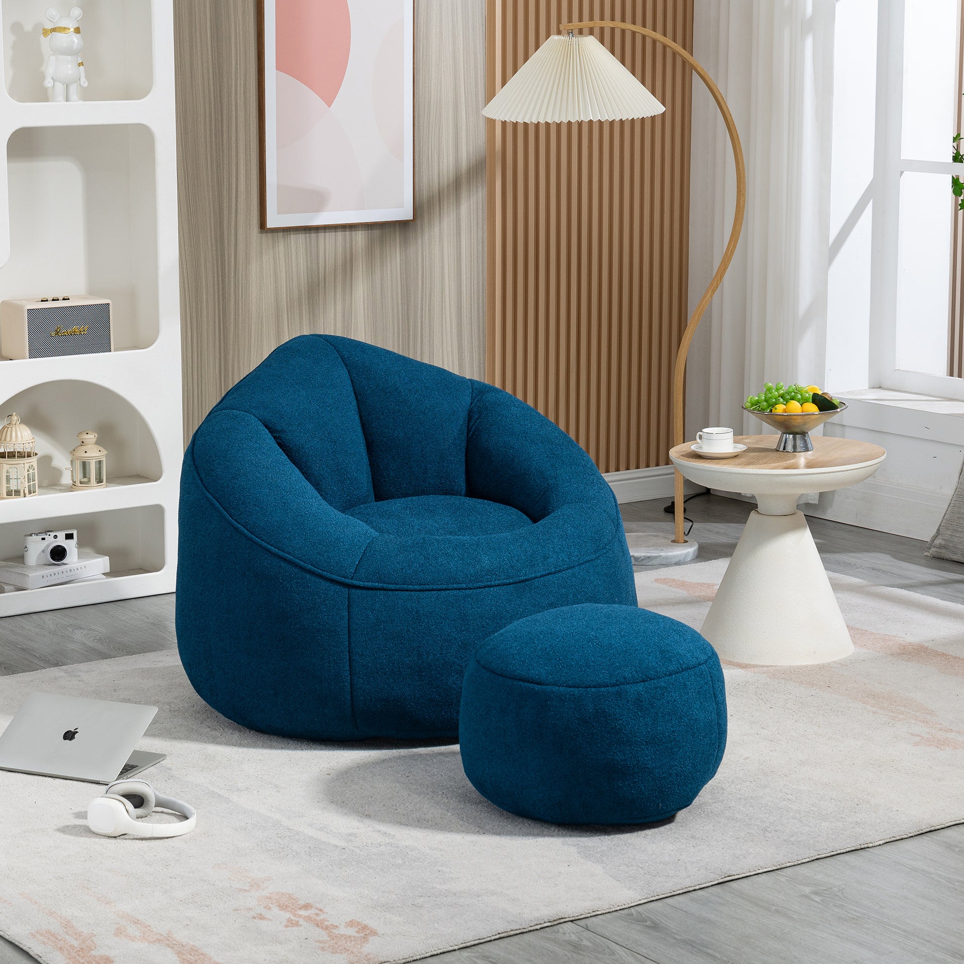 Bedding Bean Bag Sofa Chair High Pressure Foam Bean Bag Chair Adult Material With Padded Foam Padding Compressed Bean Bag With Footrest Blue Microfiber