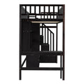 Twin Size Loft Bed With Bookshelf,Drawers,Desk,And Wardrobe Espresso Twin Espresso Solid Wood Mdf