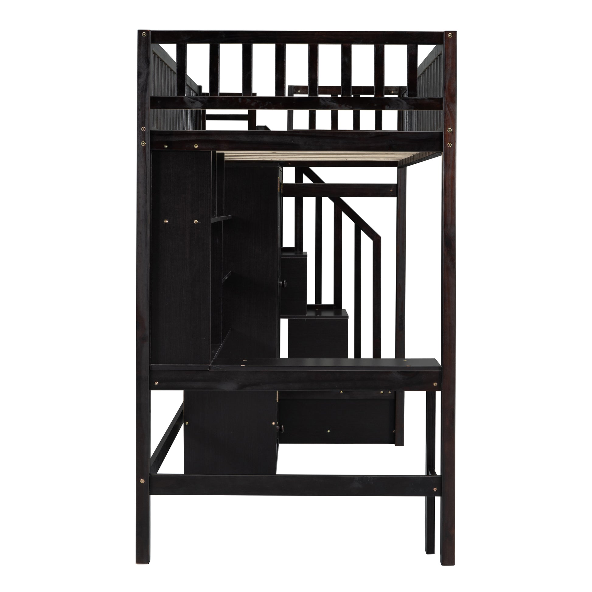 Twin Size Loft Bed With Bookshelf,Drawers,Desk,And Wardrobe Espresso Twin Espresso Solid Wood Mdf