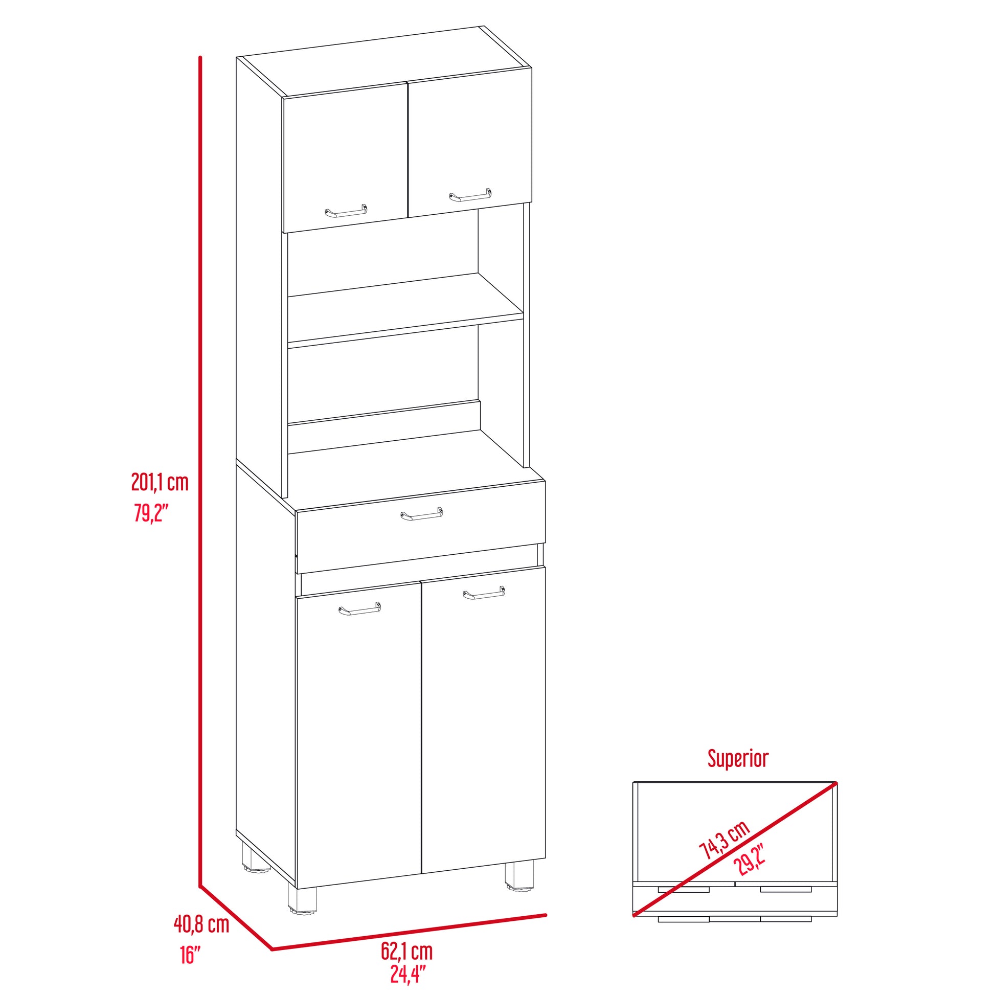 Microwave Cabinet Madison, Kitchen, White Smokey Oak Multicolor Particle Board Particle Board