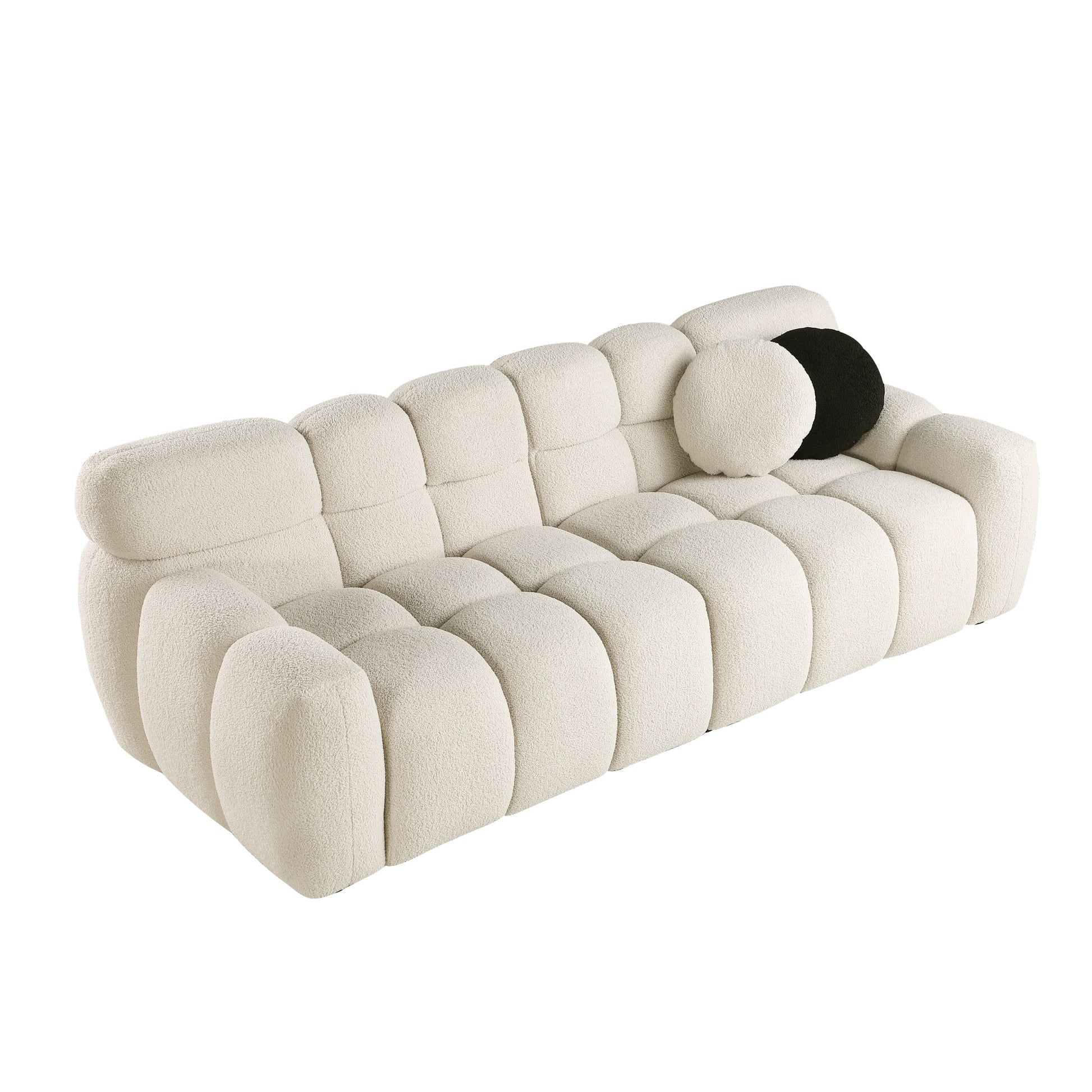 87.4 Length ,35.83" Deepth ,Human Body Structure For Usa People, Marshmallow Sofa,Boucle Sofa ,3 Seater, Beige Boucle Beige Light Brown Wood Primary Living Space Medium Soft Split Back Eucalyptus Rolled Arms Boucle 3 Seat