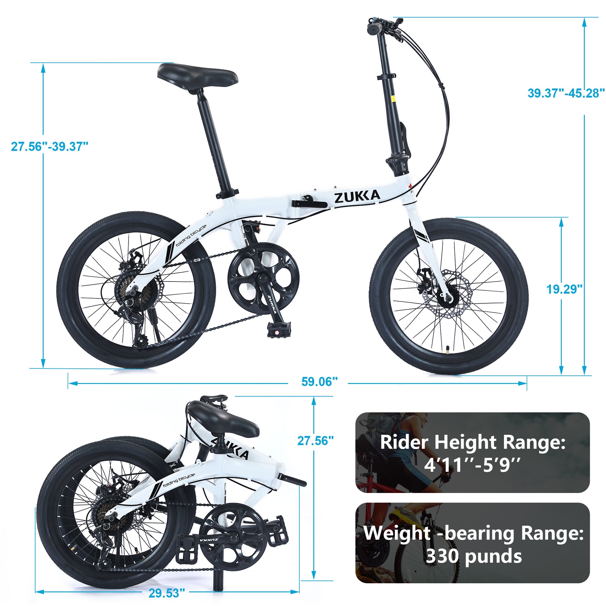 20" Folding Bike Aluminium Alloy Frame 8 Speed City Bike Cycling White Garden & Outdoor Aluminium Alloy