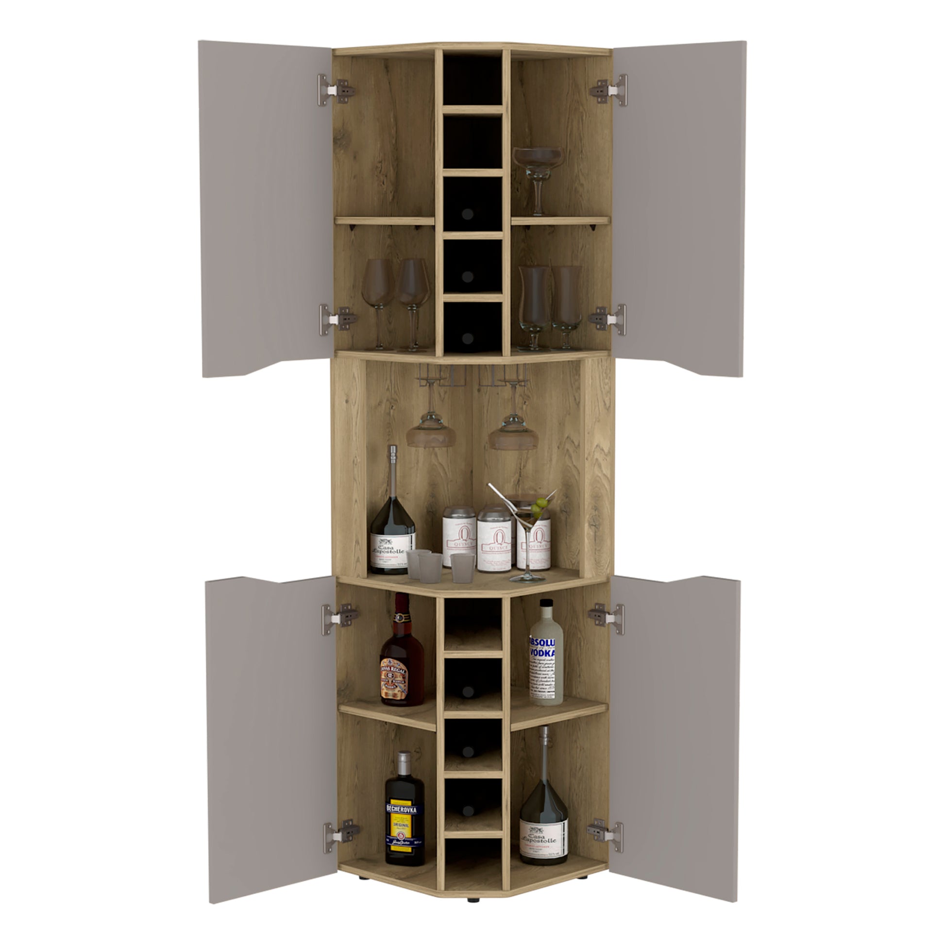 Corner Bar Cabinet Bell, Living Room, Aged Oak Taupe Taupe Particle Board Particle Board