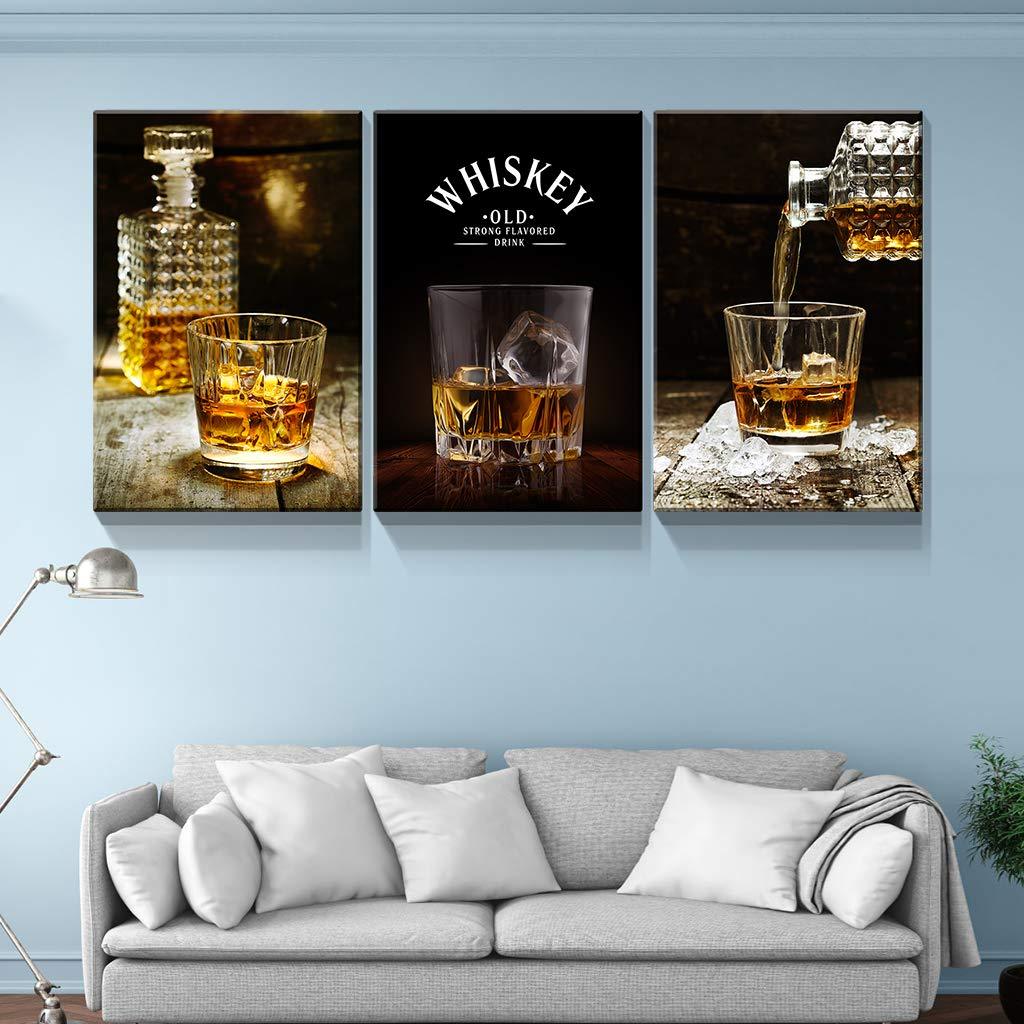 3 Panels Framed Canvas Whiskey Wall Art Decor,3 Pieces Mordern Canvas Painting Decoration Painting For Chrismas Gift, Office,Dining Room,Living Room, Bathroom, Bedroom Decor Ready To Hang Rectangle Framed Multicolor Oversized 41In Canvas Food&Beverage