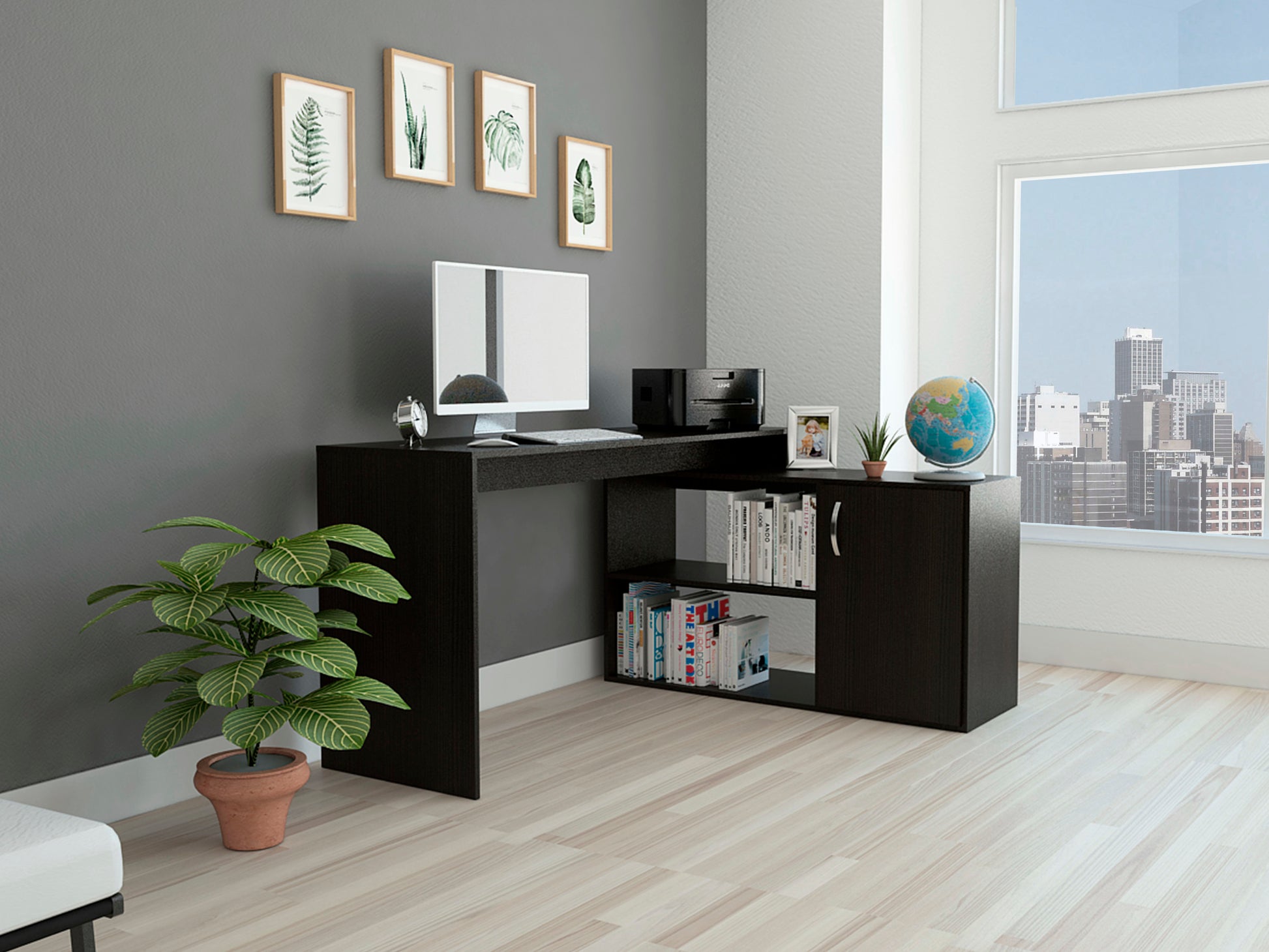 L Shaped Desk Desti, Office, Black Black Particle Board Particle Board